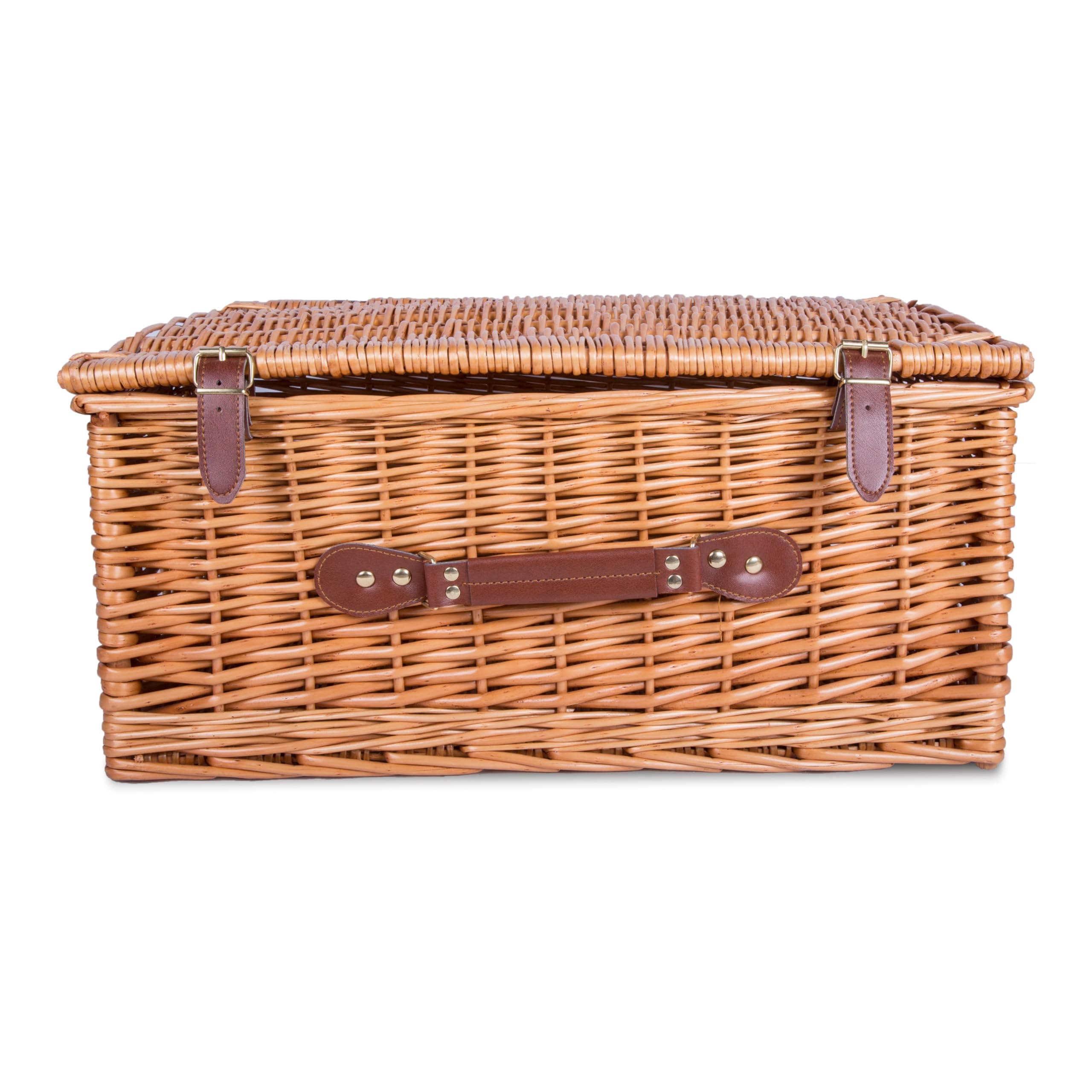 – Traditional Premium Wicker Gift Basket With Lid Empty Picnic Hamper WIth Handle Shop Retail Display Basket (Honey, Large)