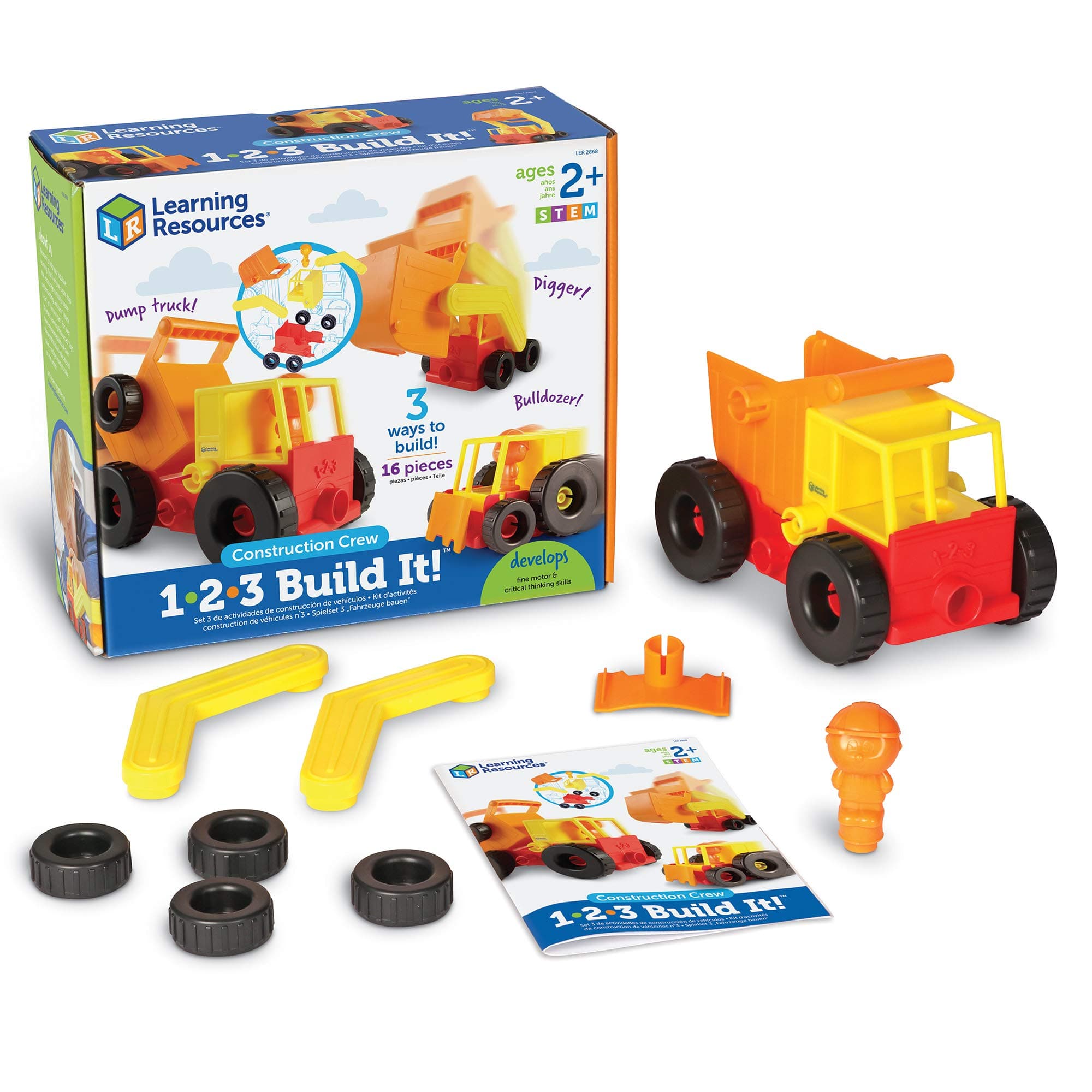 Learning Resources 1-2-3 Build It Construction Crew Toy - Fine Motor and Critical Skills, Dump Truck, Toddler Excavator, Bulldozer, Digger and Excavator Toys, Imaginative Play, Birthday Gift for Kids