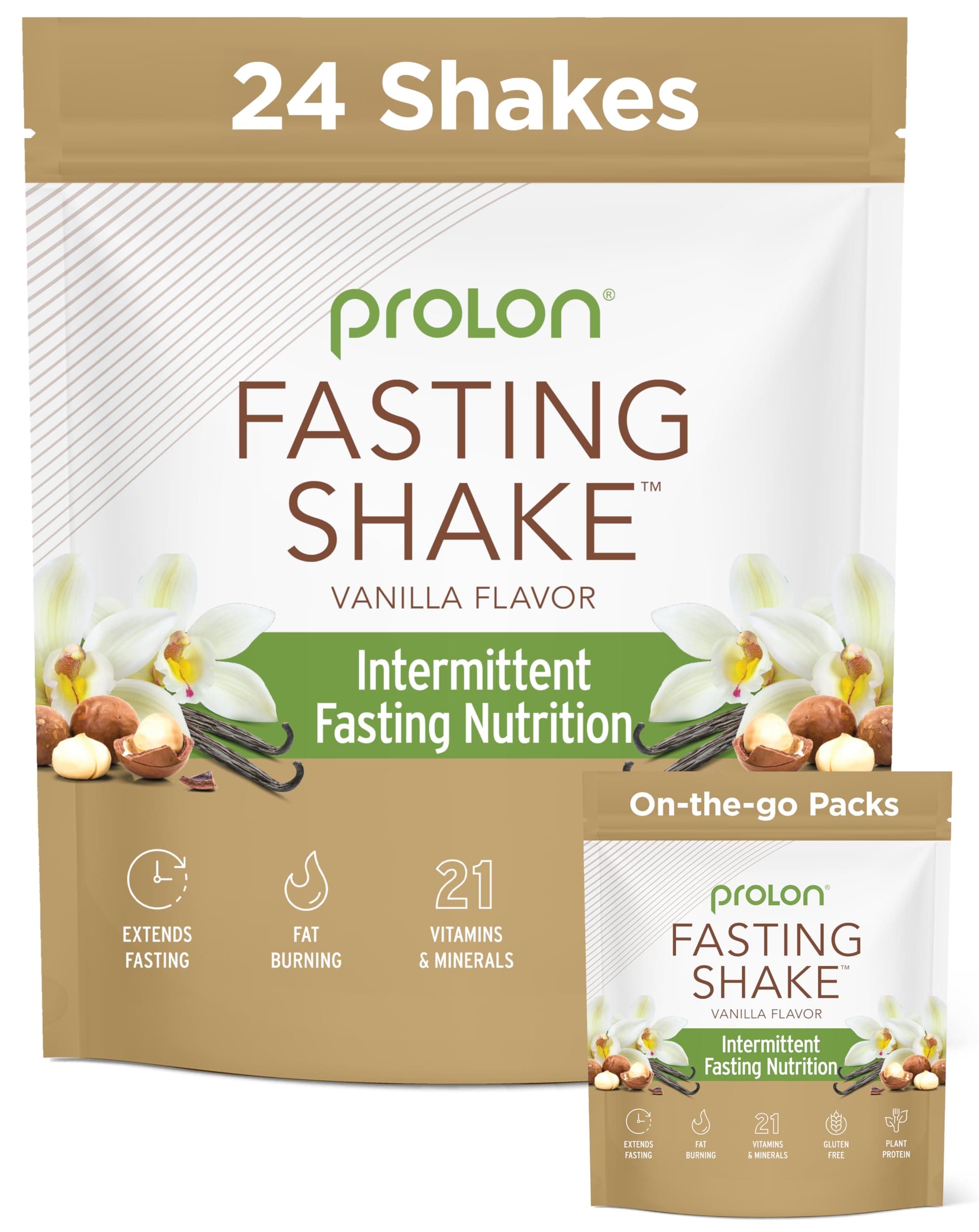- Prolon Intermittent Fasting Drink Mix | Shake for Intermittent Fasting | Vitamins, Fiber, Plant-Based Protein | Keto, Vegan, Gluten Free, Dairy Free | Vanilla, 2x12 ct Bags (Total 24 Servings)