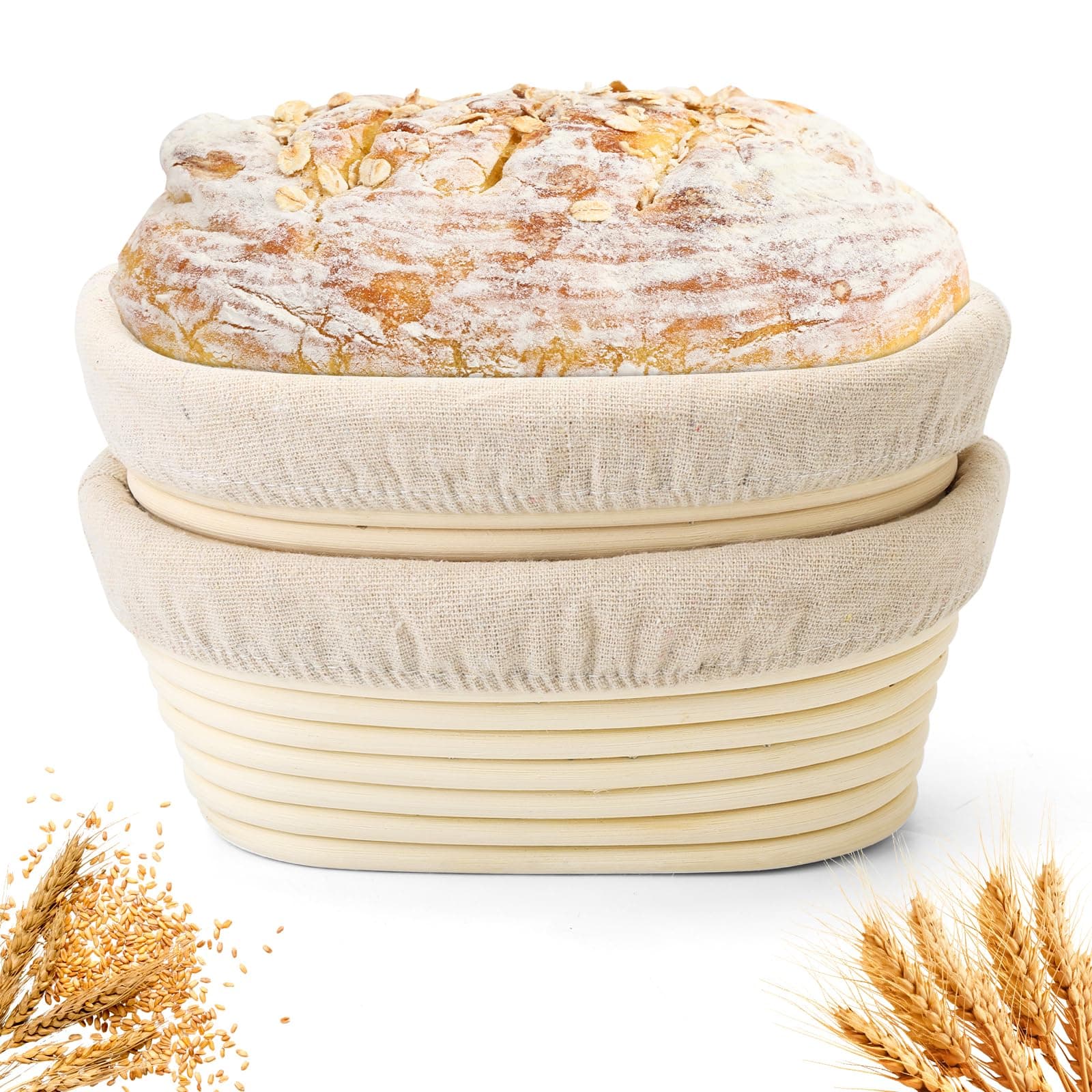 Bread Proofing Baskets Set of 2 8 inch Oval Shaped Dough Proofing Bowls W/Liners Perfect for Professional & Home Sourdough Bread Baking (8Inch, Oval Shaped)