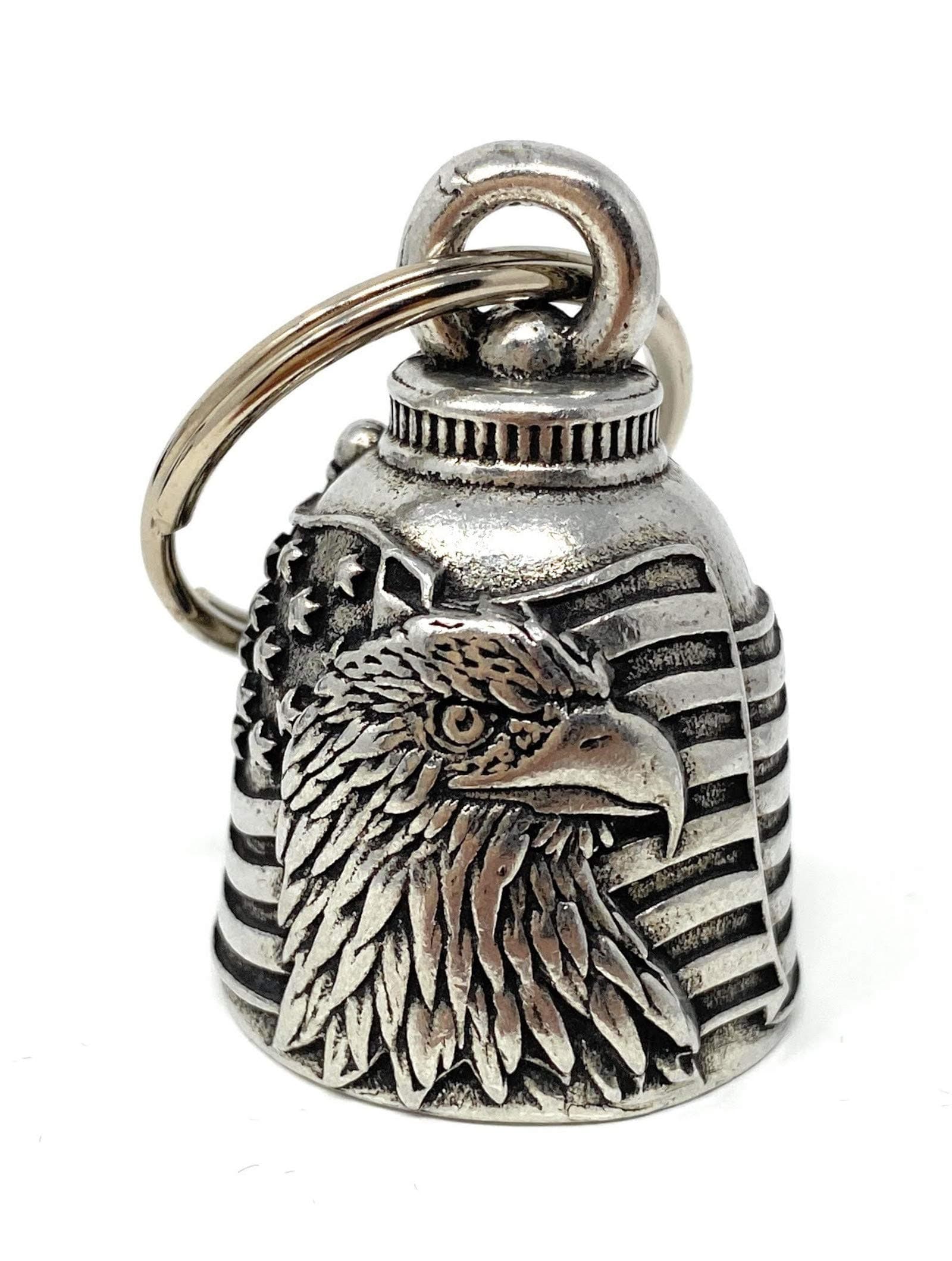 Bravo Bells US Flag Eagle Bell - Biker Bell Accessory or Key Chain for Good Luck on the Road (SILVER)