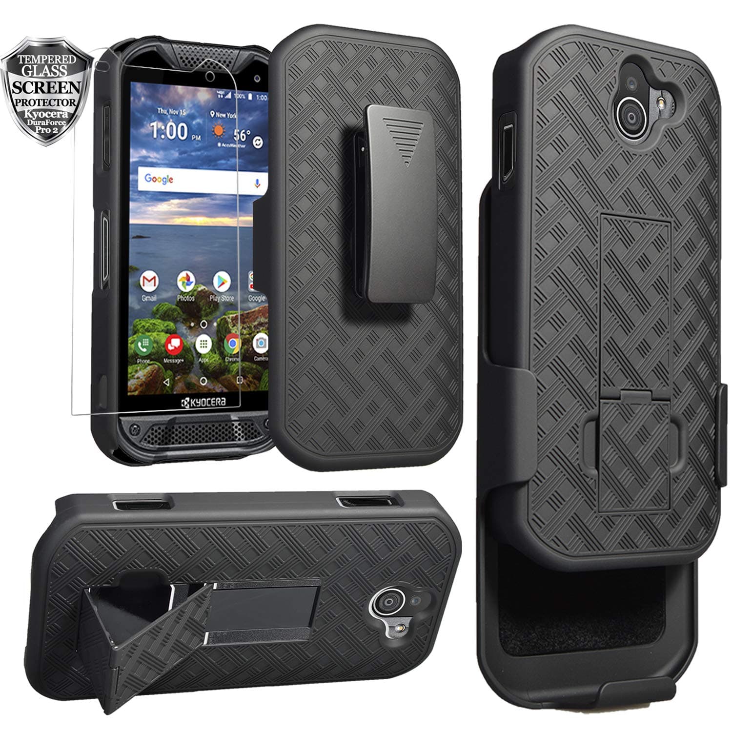 Kyocera DuraForce Pro 2 Case, Ailiber E6910 Holster with Screen Protector, Swivel Belt Clip, Kickstand Holder, Shock Proof Pouch Slim Shell Slide Cover for Verizon Kyocera Dura Force Pro2 - Black