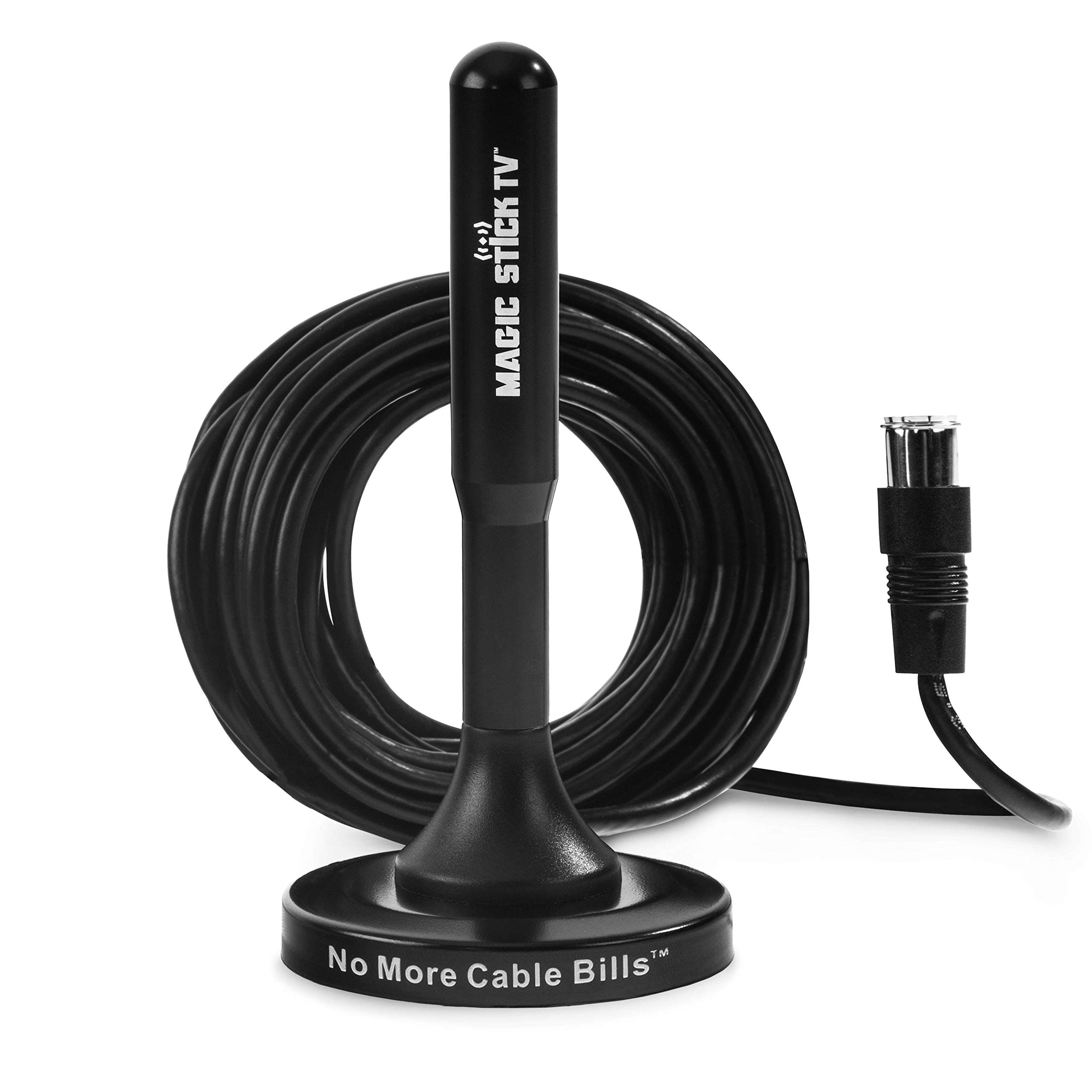Magic Stick TV Antenna for Smart TV Without Cable - Digital Indoor Antenna for OTA Local Channels with Magnetic Base - Multi Directional 4K 1080P HDTV TVs - MS-45MAX - Black 16ft Long Cable