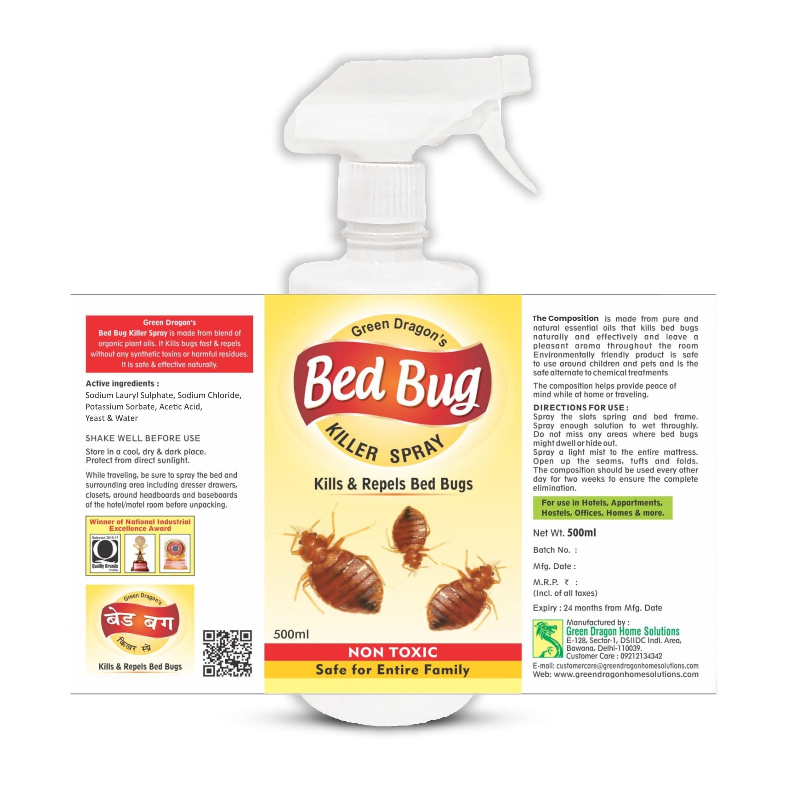 Green Dragon's Natural & Organic | Bed Bug Killer Spray 500ml | Bed Bug Killer and Insect Repellent - with Natural Essential Oils - Pet and Family Safe