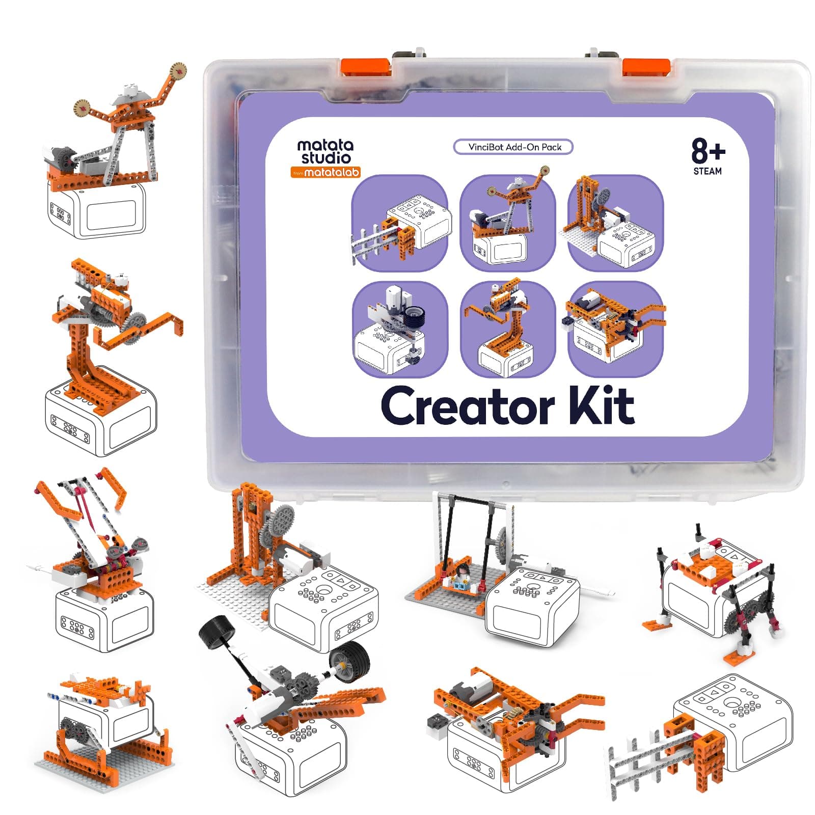 Creator Kit for VinciBot Programmable Robot for Kids with 434 Building Blocks, Over 20 Building Styles and Electric Motor, STEM Educational Toy, DIY Science Kit for Kids Ages 8-12