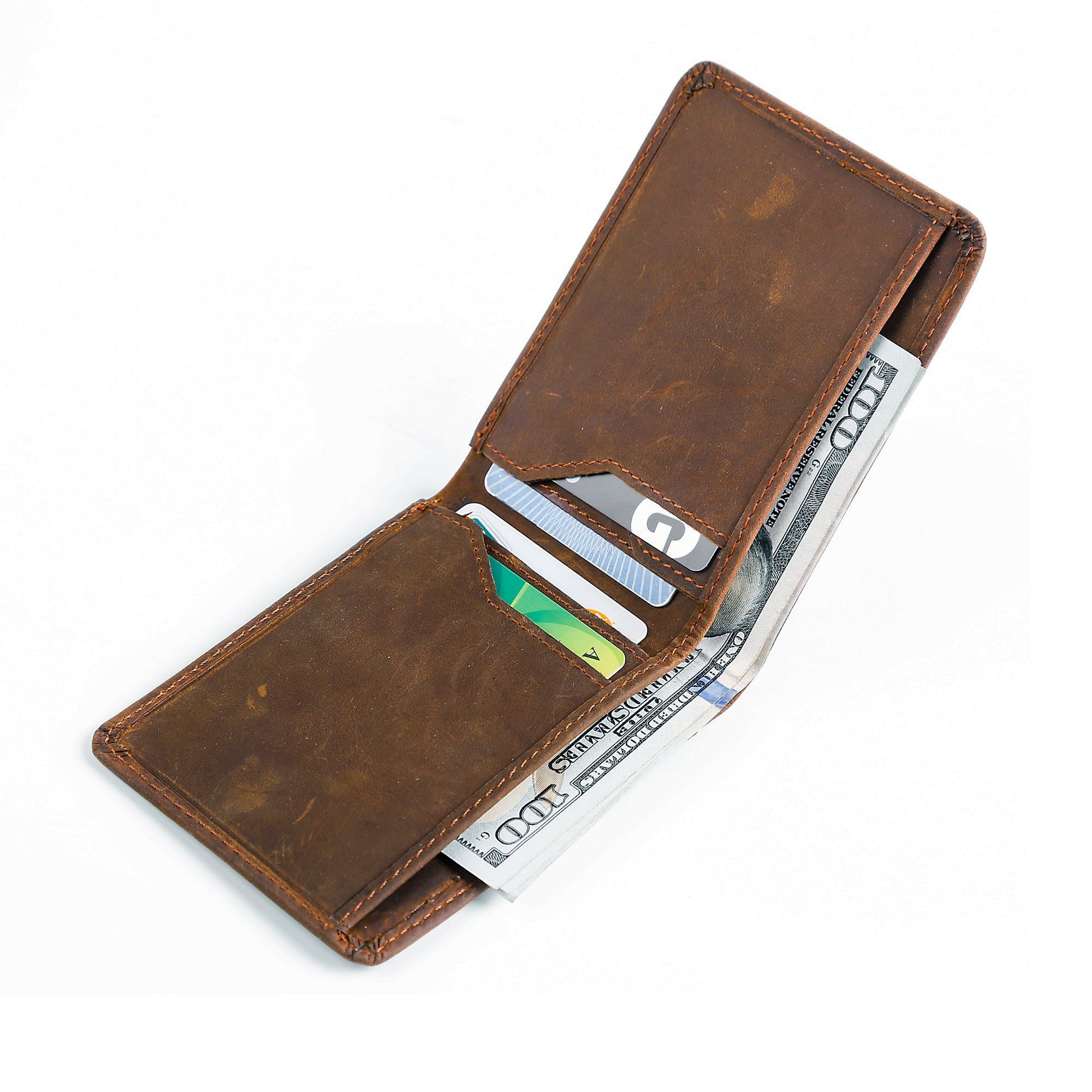 Onstro RFID Blocking Slim Wallet for Men Money Clip Bifold Grain Leather Front Pocket (Brown A)