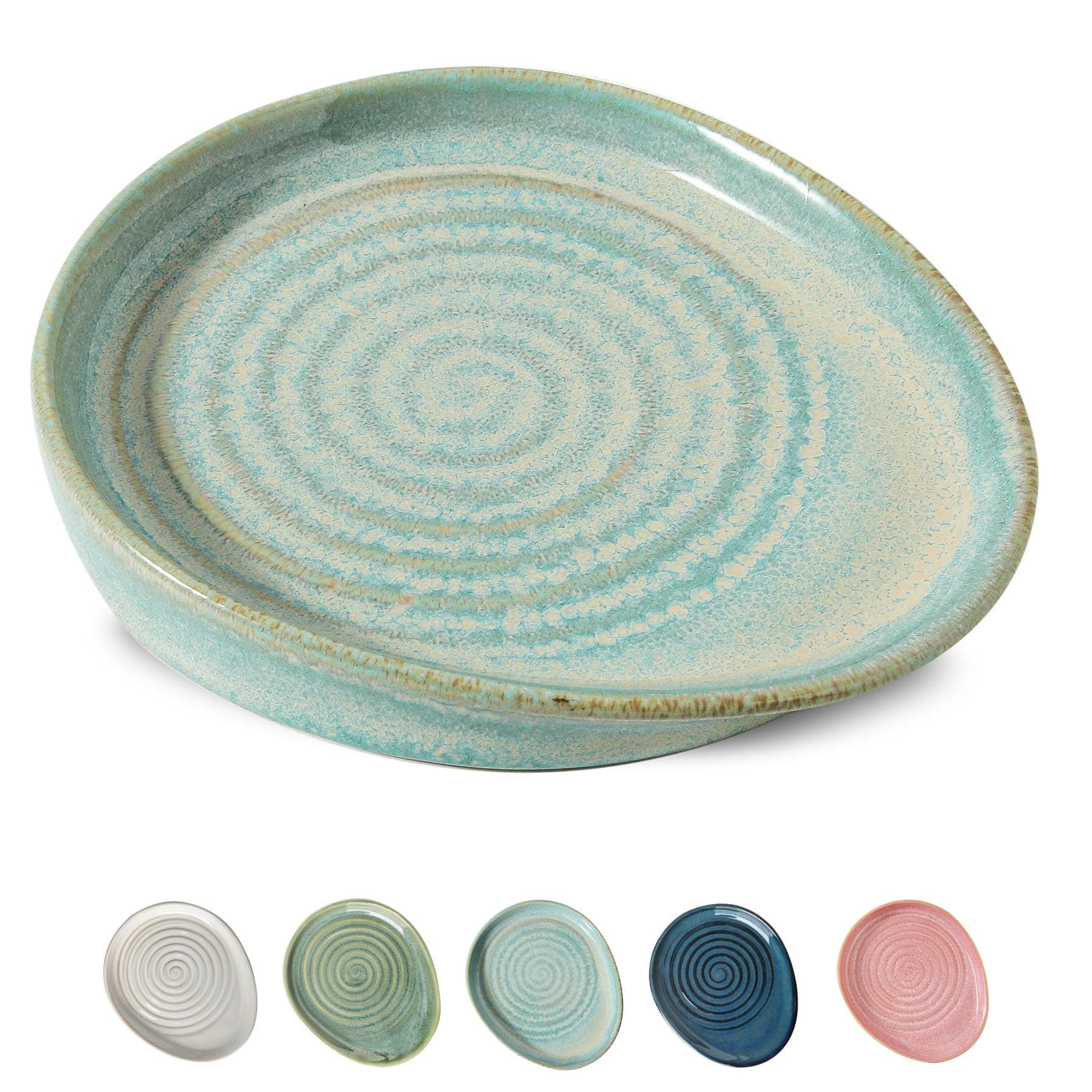 Ceramic Spoon Rest for Stove Top, Spoon Holder for Kitchen Counter, Farmhouse Cooking Utensil Holder for Spoons, Ladles, Spatula, Lake Blue