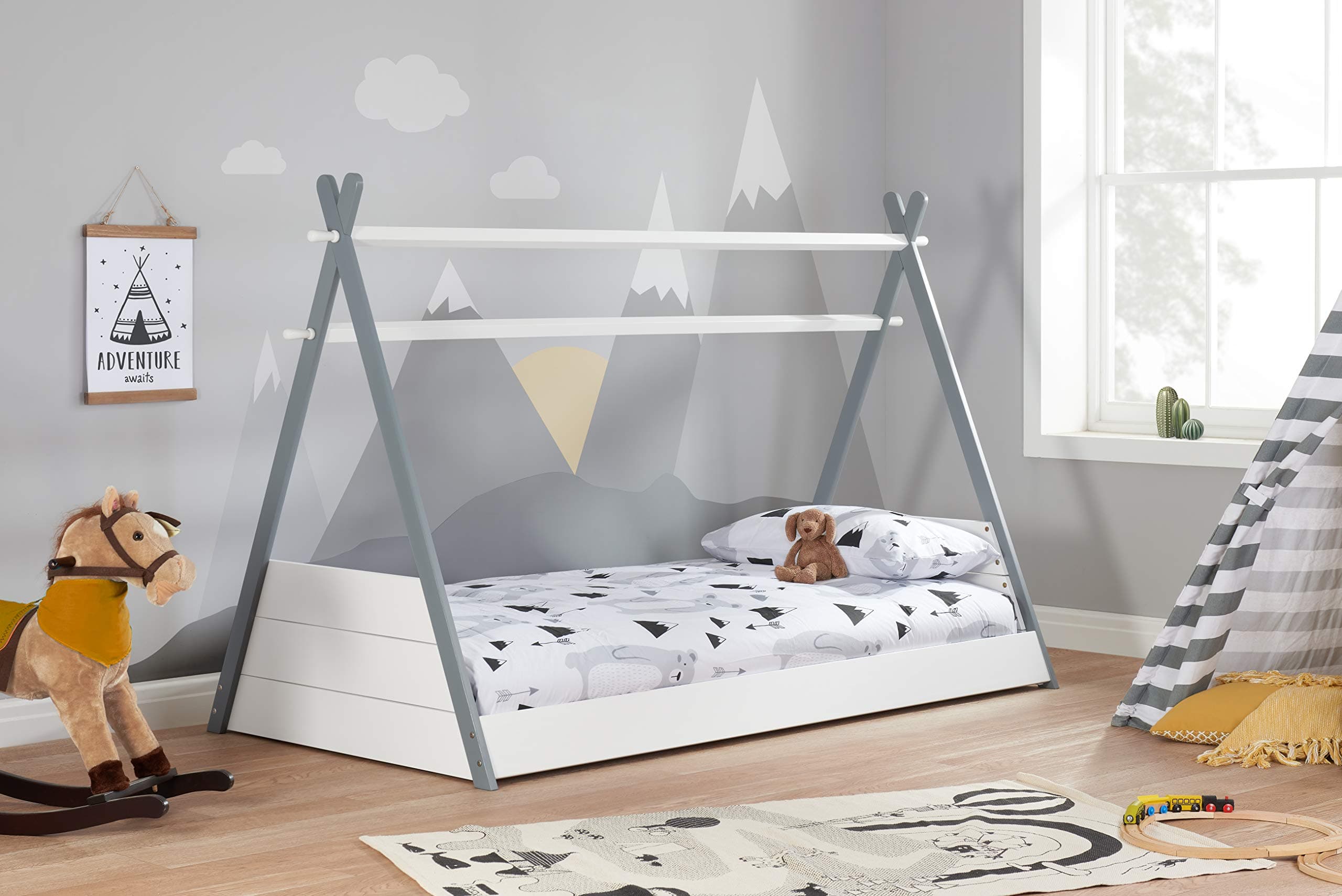 Birlea, Teepee Kids Bed, White & Grey, Pine, 90cm