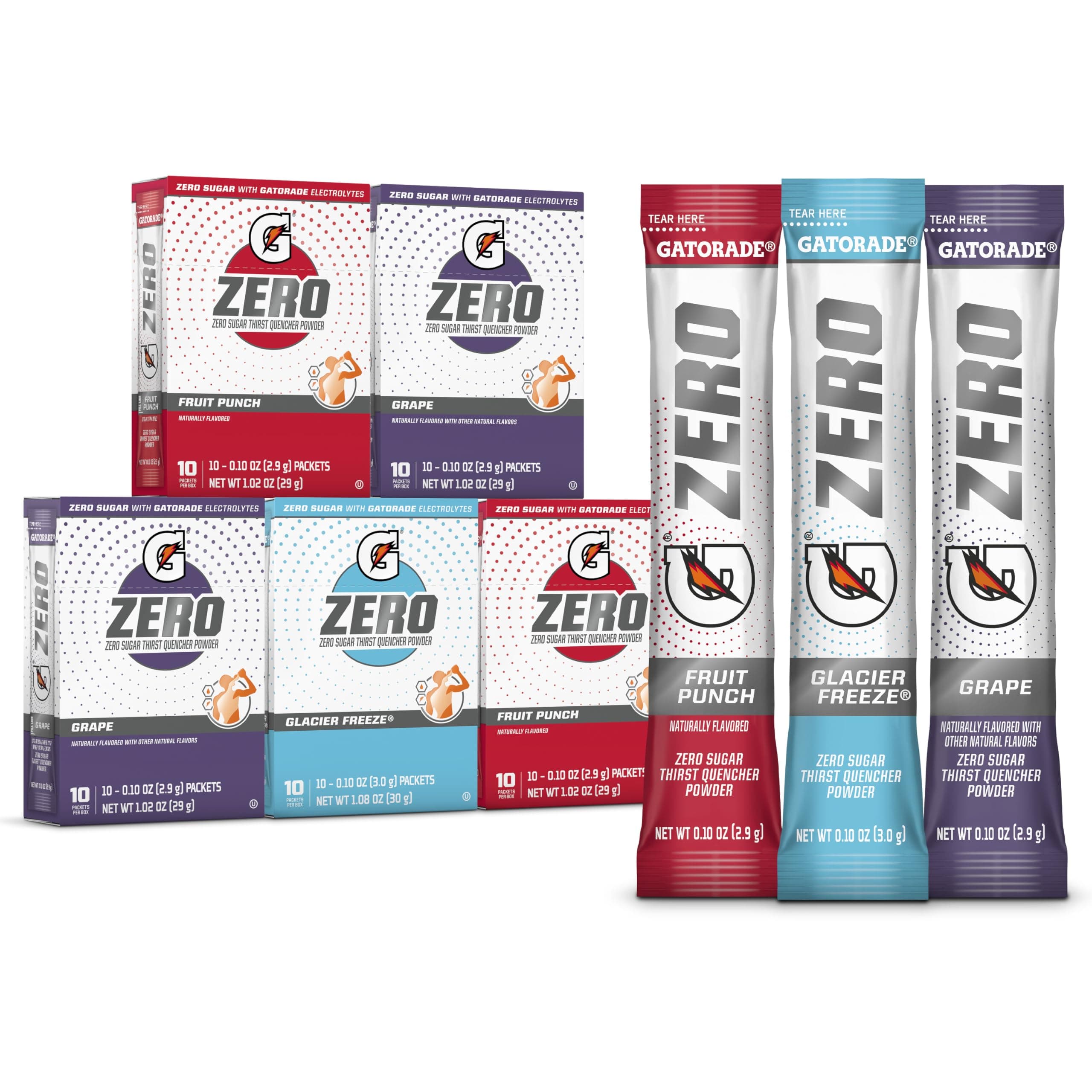 Gatorade G Zero Powder, Fruit Punch Variety Pack, 0.10oz Individual Packets (50 Pack)