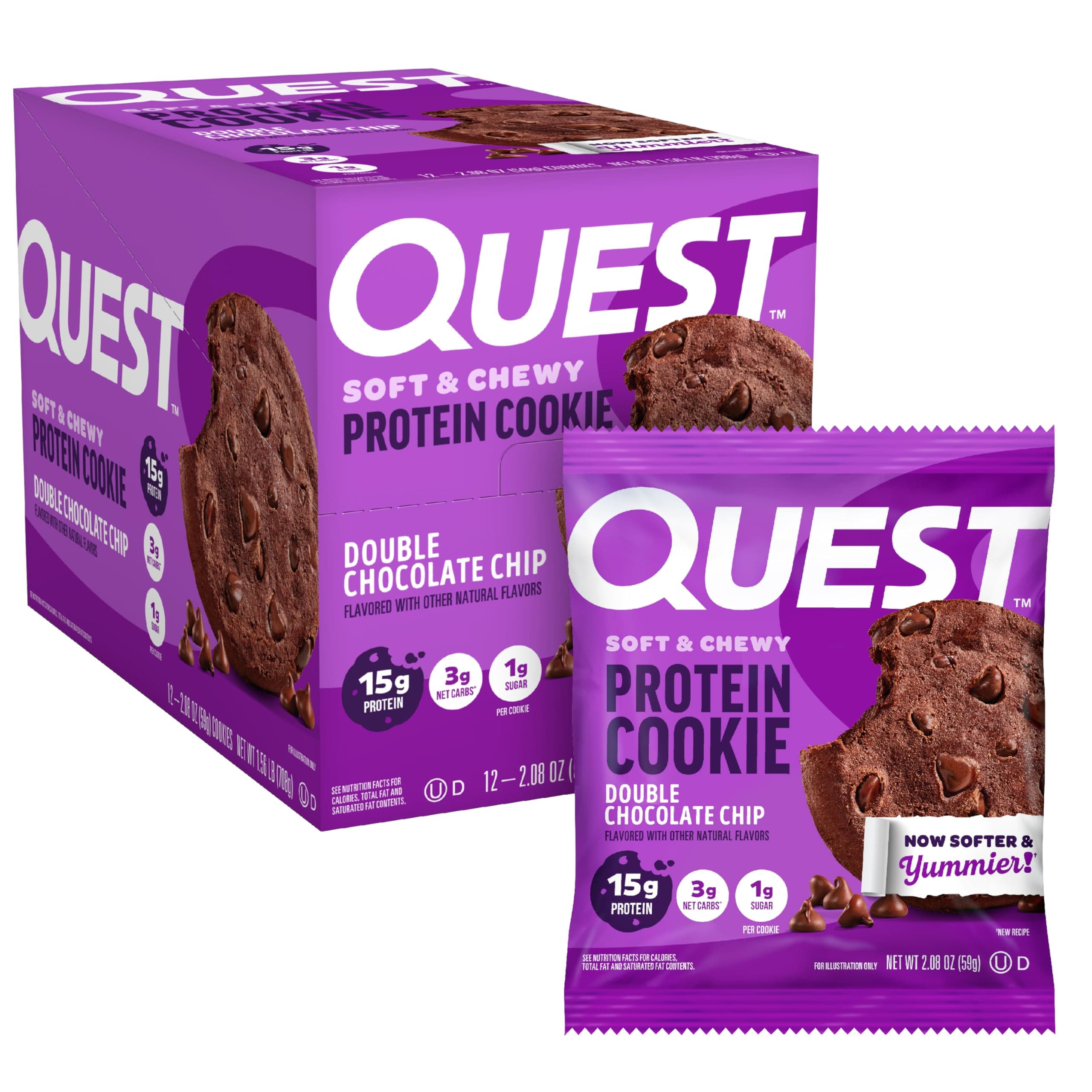 Quest Nutrition Double Chocolate Chip Protein Cookie, High Protein, Low Carb, 12 Count