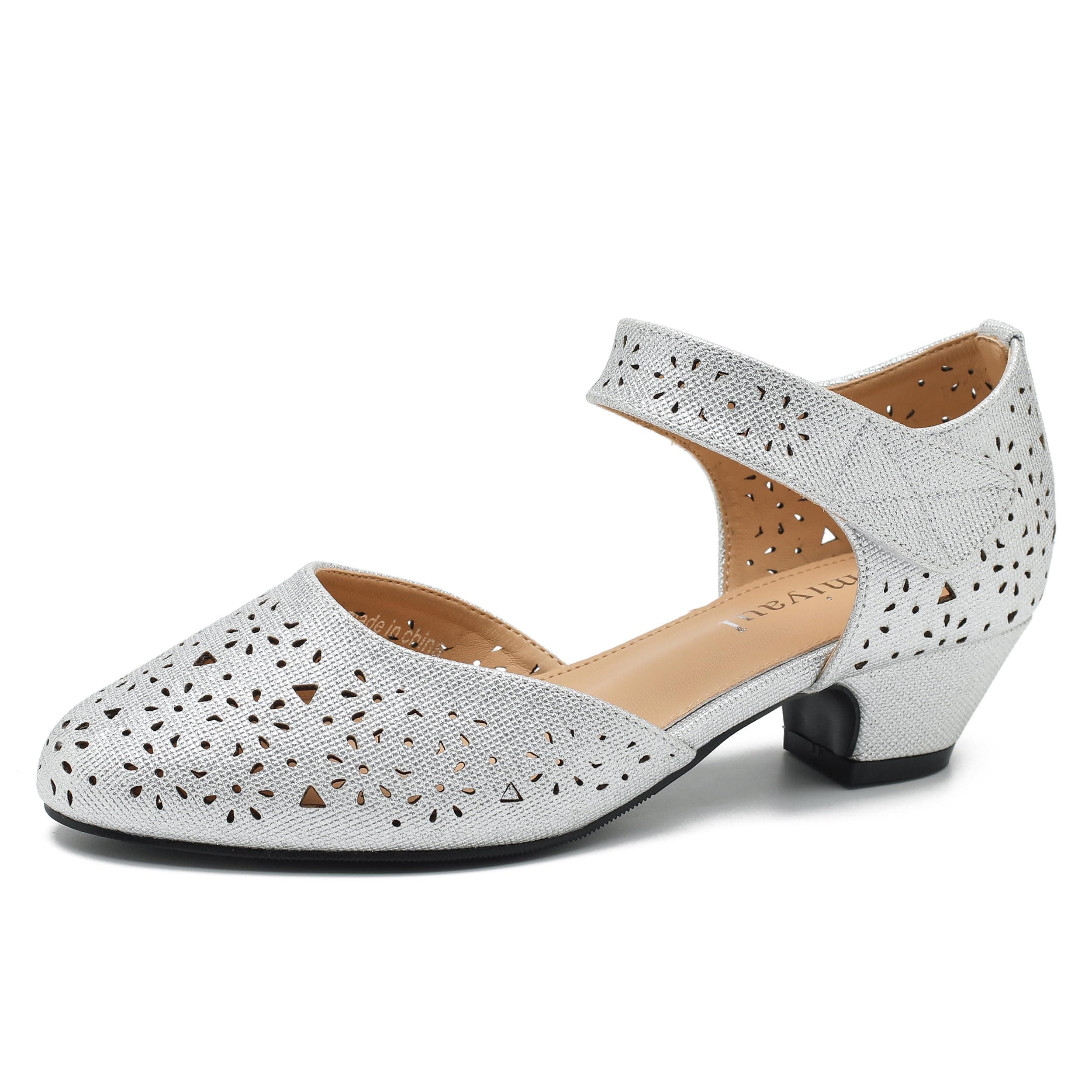 Women's Ankle Strap Cut Out Closed Toe Low Block Heels Pumps Retro Shoes Hook and Loop D'Orsay Comfortable Vintage Dressy Wedding Party Work Church Shoes