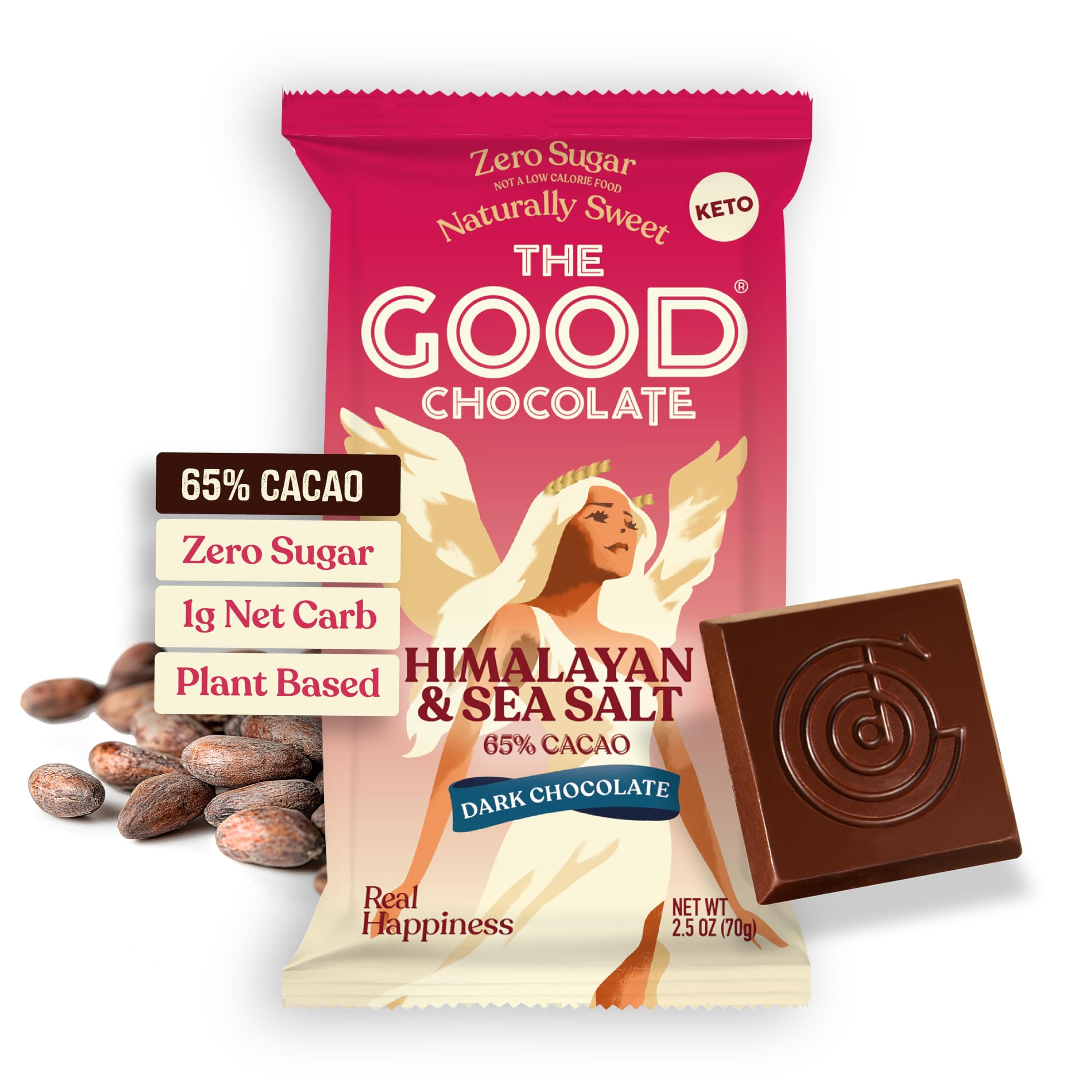 THE GOOD CHOCOLATE – Himalayan Salt Dark Chocolate Bars with Zero Sugar & Lower Net Carbs – Keto Chocolate Bar with Lower Calories, All Natural and Non-GMO Keto Snacks, 2.5 oz (2 Bars Starter Pack)