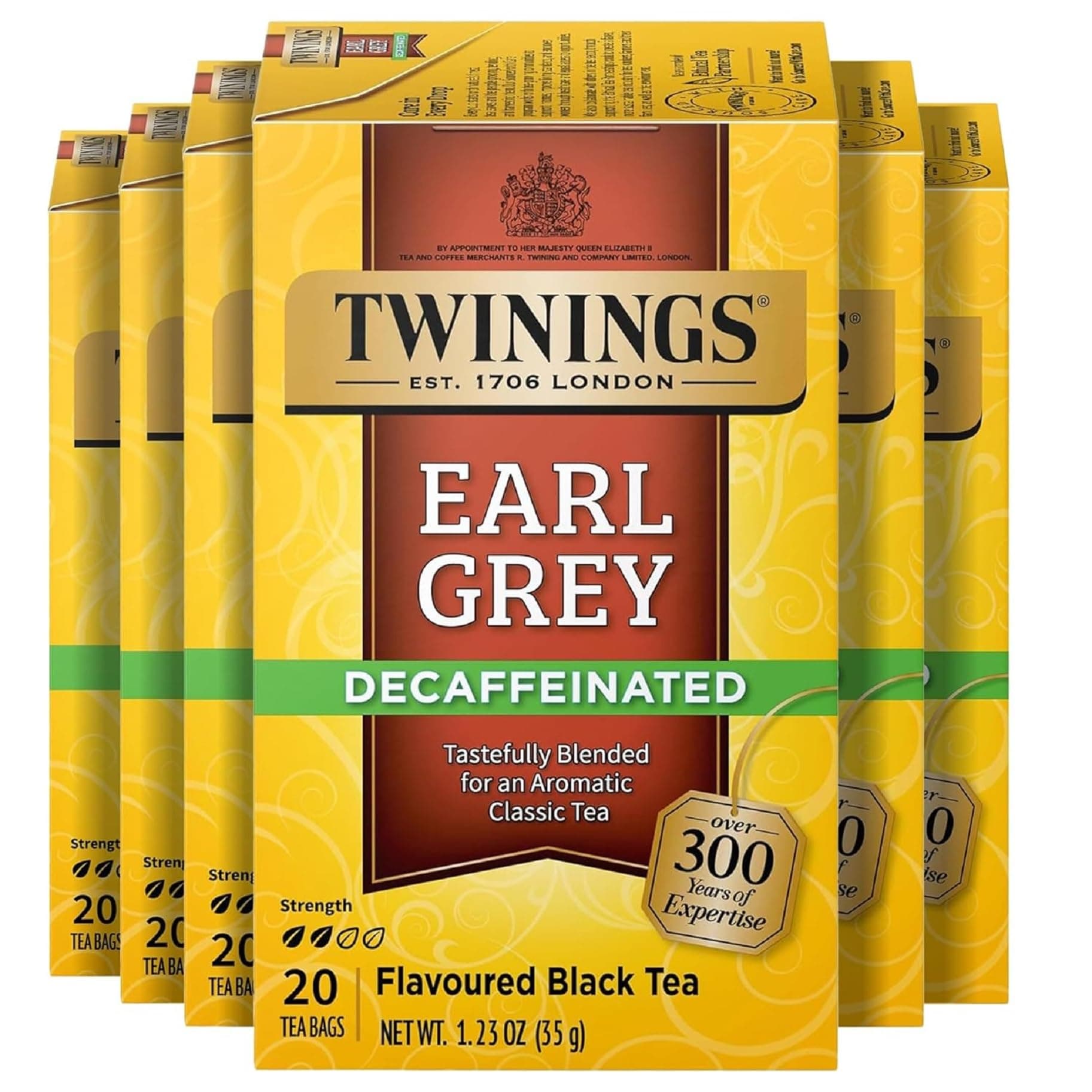 Decaffeinated Earl Grey Black Tea Individually Wrapped Bags, 20 Count (Pack of 6), Flavoured with Citrus and Bergamot, Enjoy Hot or Iced, 120 Teabags