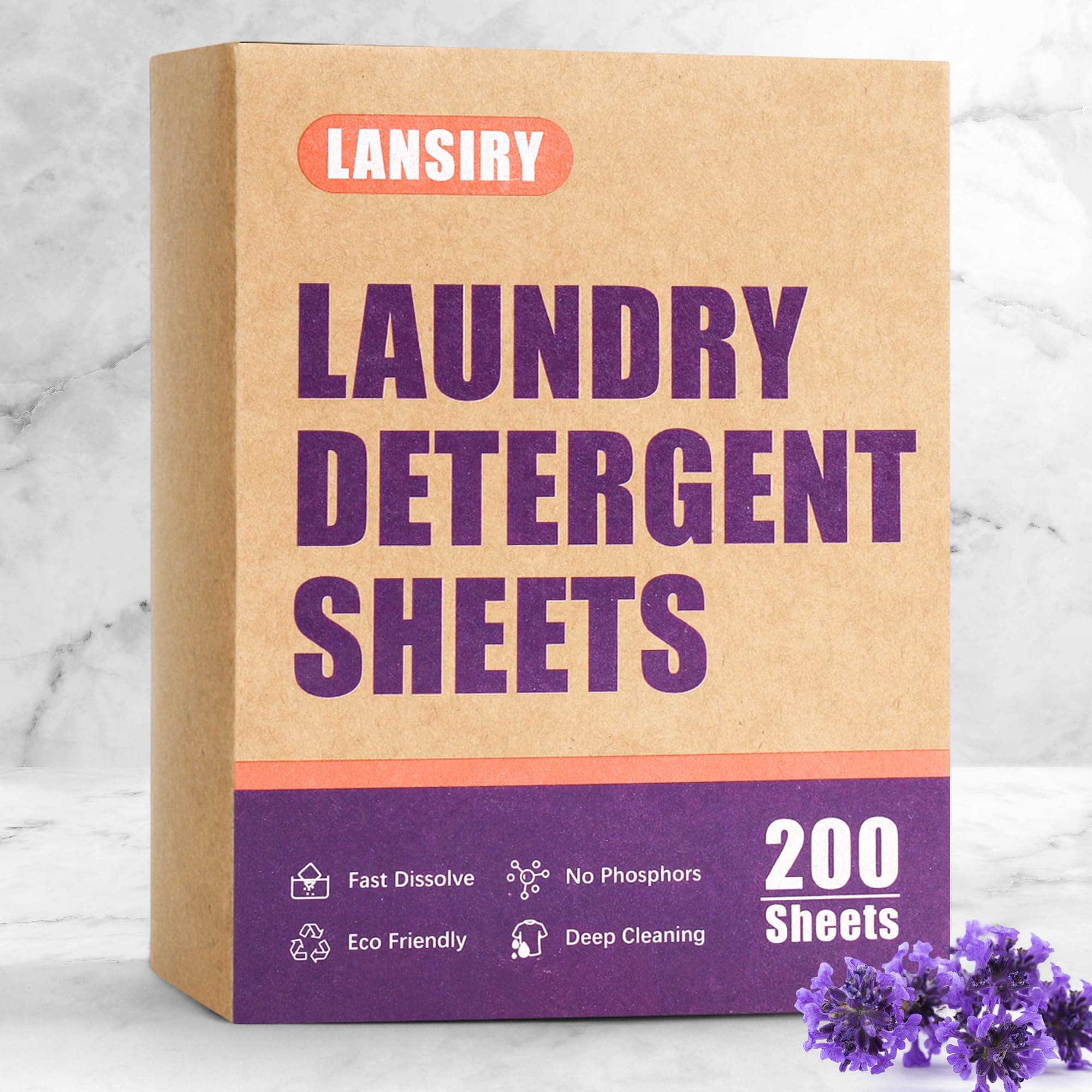 LANSIRY Laundry Detergent Sheets - 200 Loads, Lavender Scent, Compact, Lightweight, Eco-Friendly, Hypoallergenic, Portable, Save Space and Travel