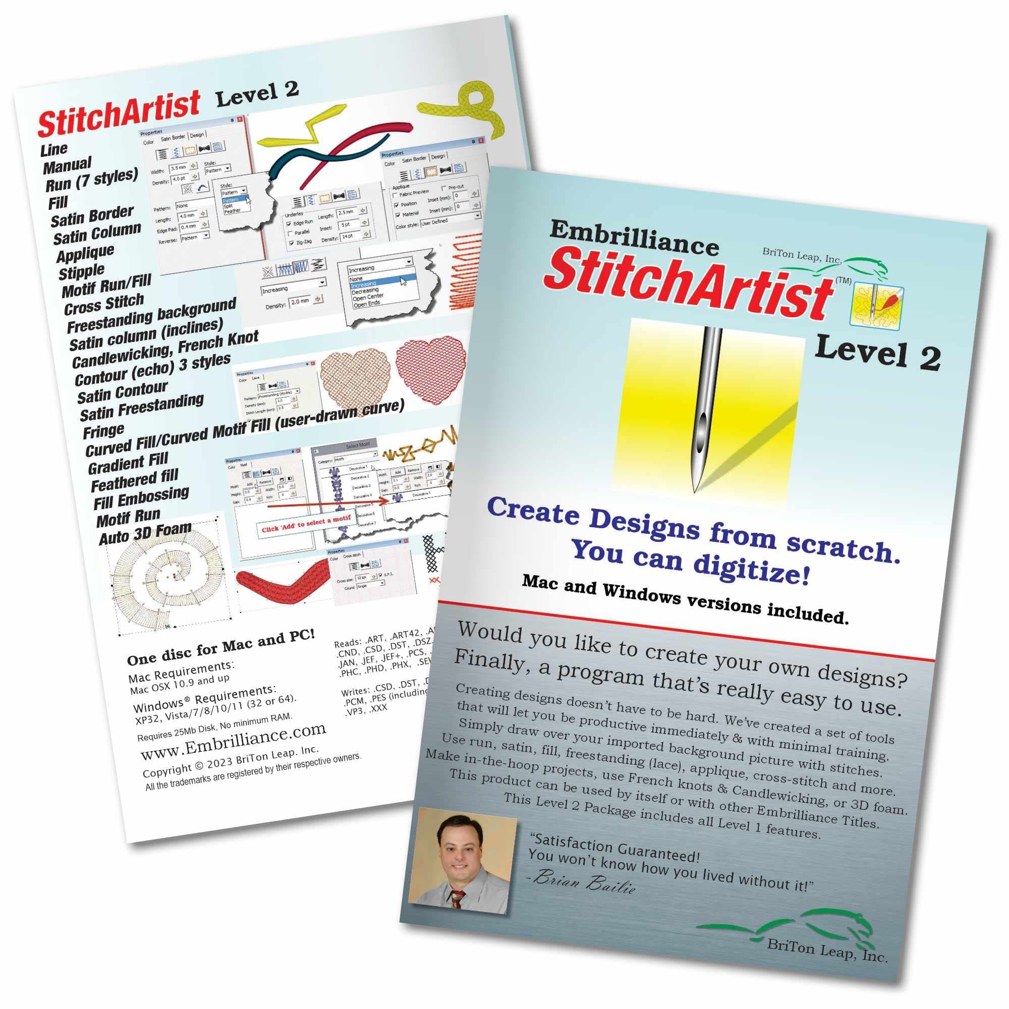 - StitchArtist Level 2 Digitizing Embroidery Software for MAC & PC