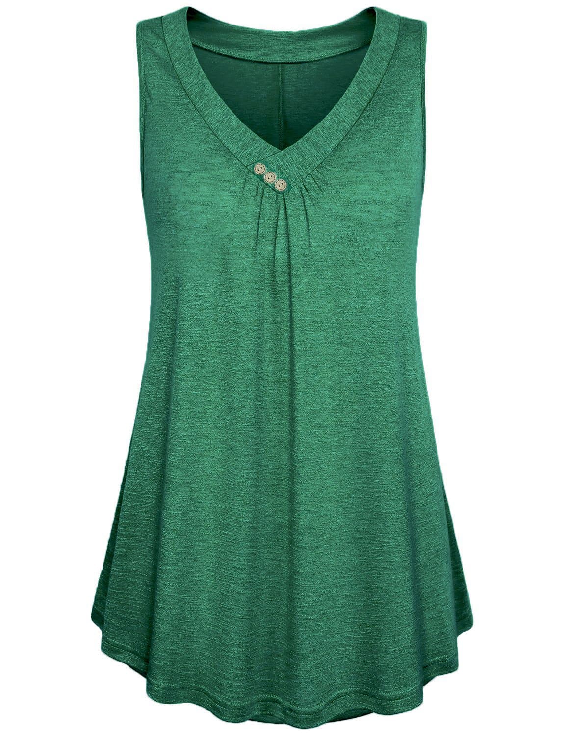 KABUEE Women's Casual Button Decor Flowy Tank Tops Basic Sleeveless V Neck Tunic Top Blouse (L, Green)