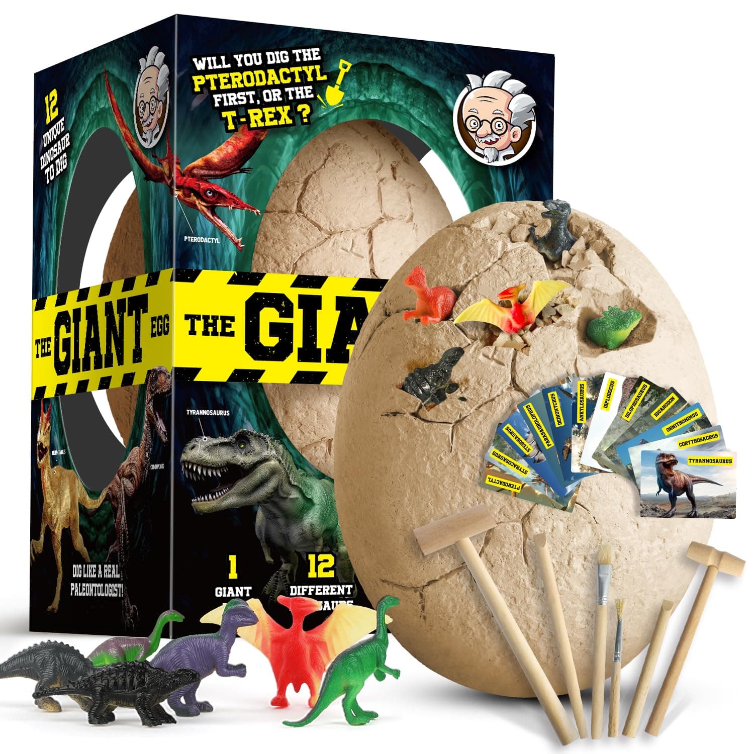 Dinosaur Egg Dig Kit, Unearth a Jumbo Dino Egg with 12 Unique Large Surprise Dinosaur Toys, Ideal Educational STEM Toys and Gifts for Kids Aged 5-7, Suitable for Party and Easter