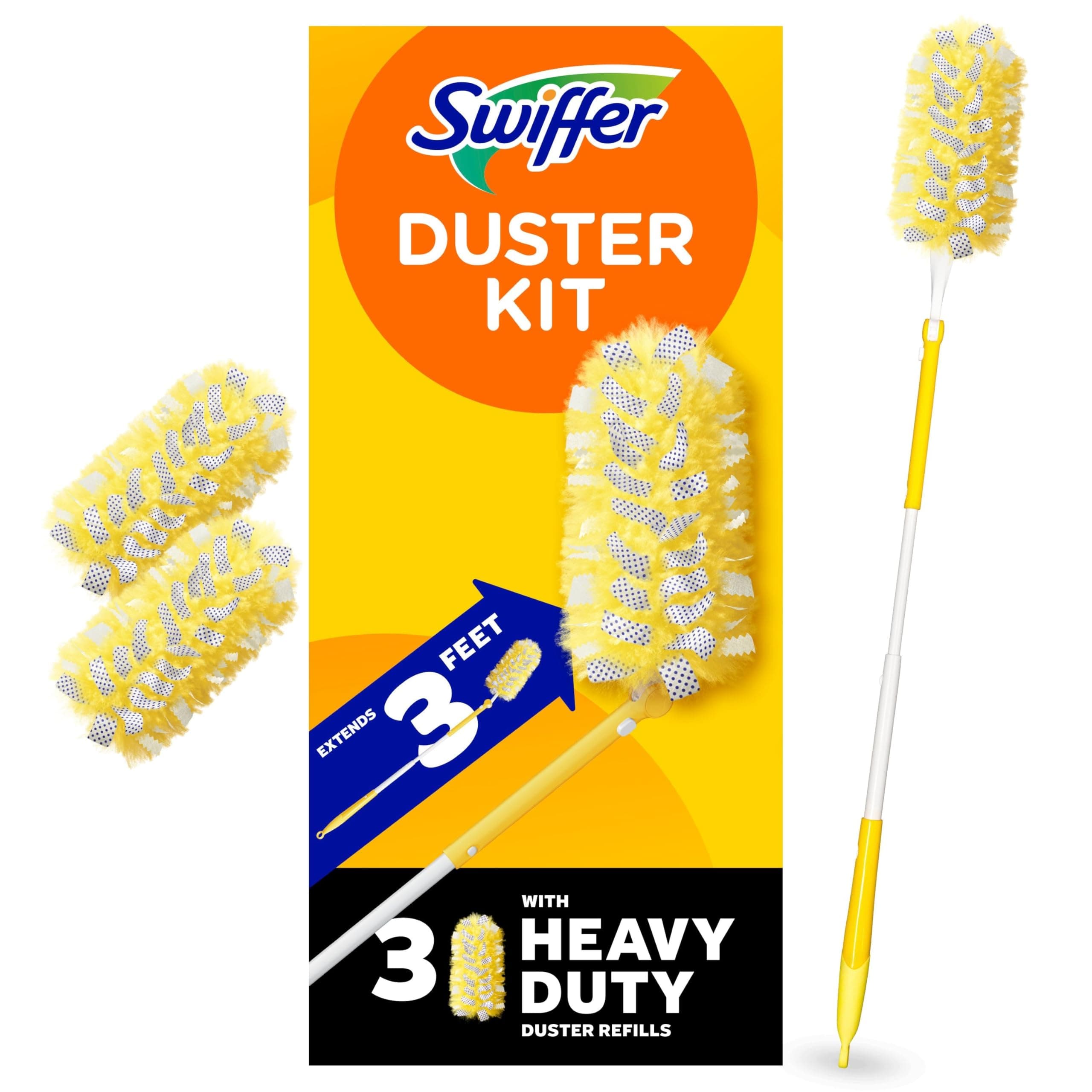 Swiffer 360 DUSters Extendable Handle Starter Kit, 3 Count DUSter Refill, Yellow, 44750