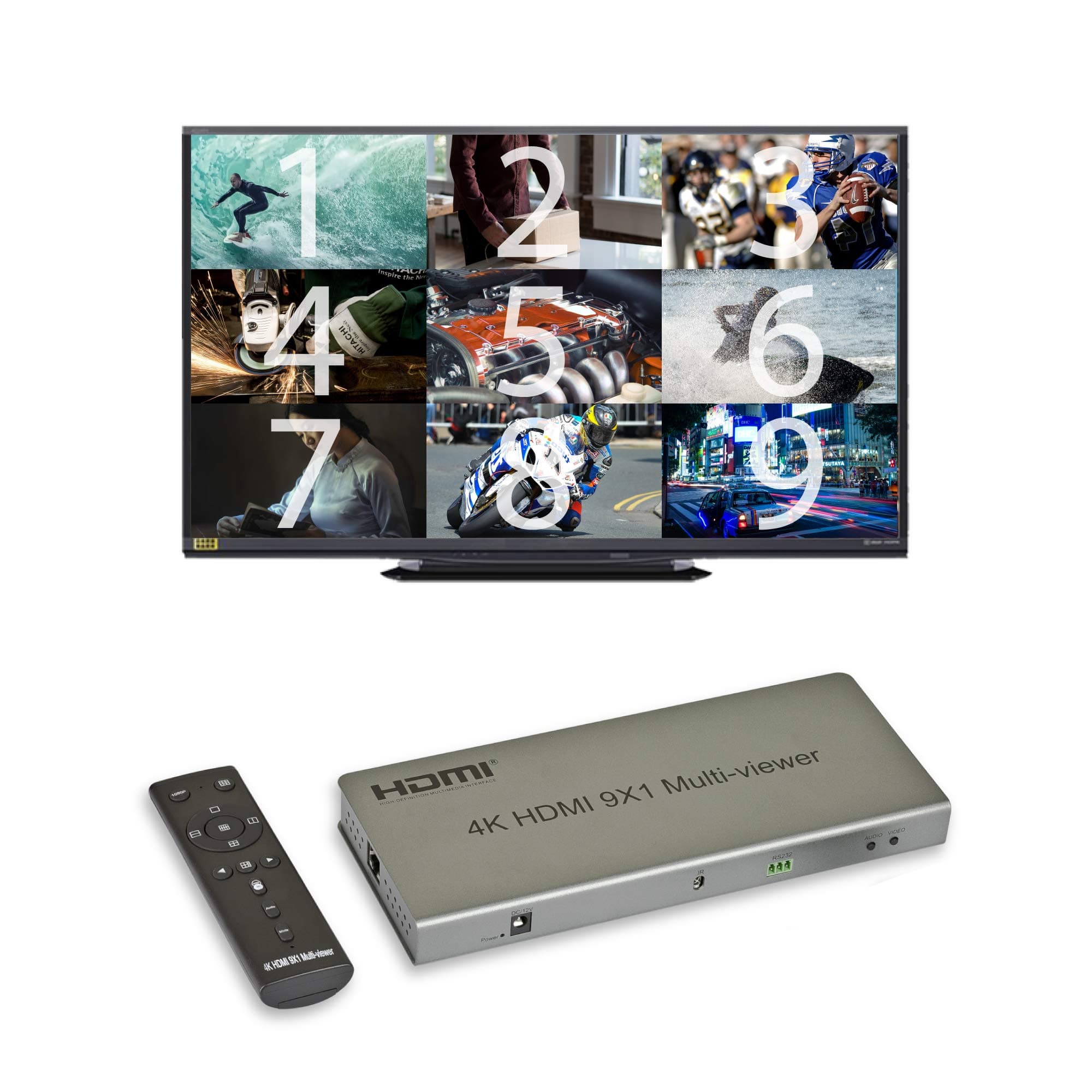 9-Channel HDMI Multi-Viewer/Screen Divider/Switch | 1080p / 4K@30Hz | 11 Viewing Modes