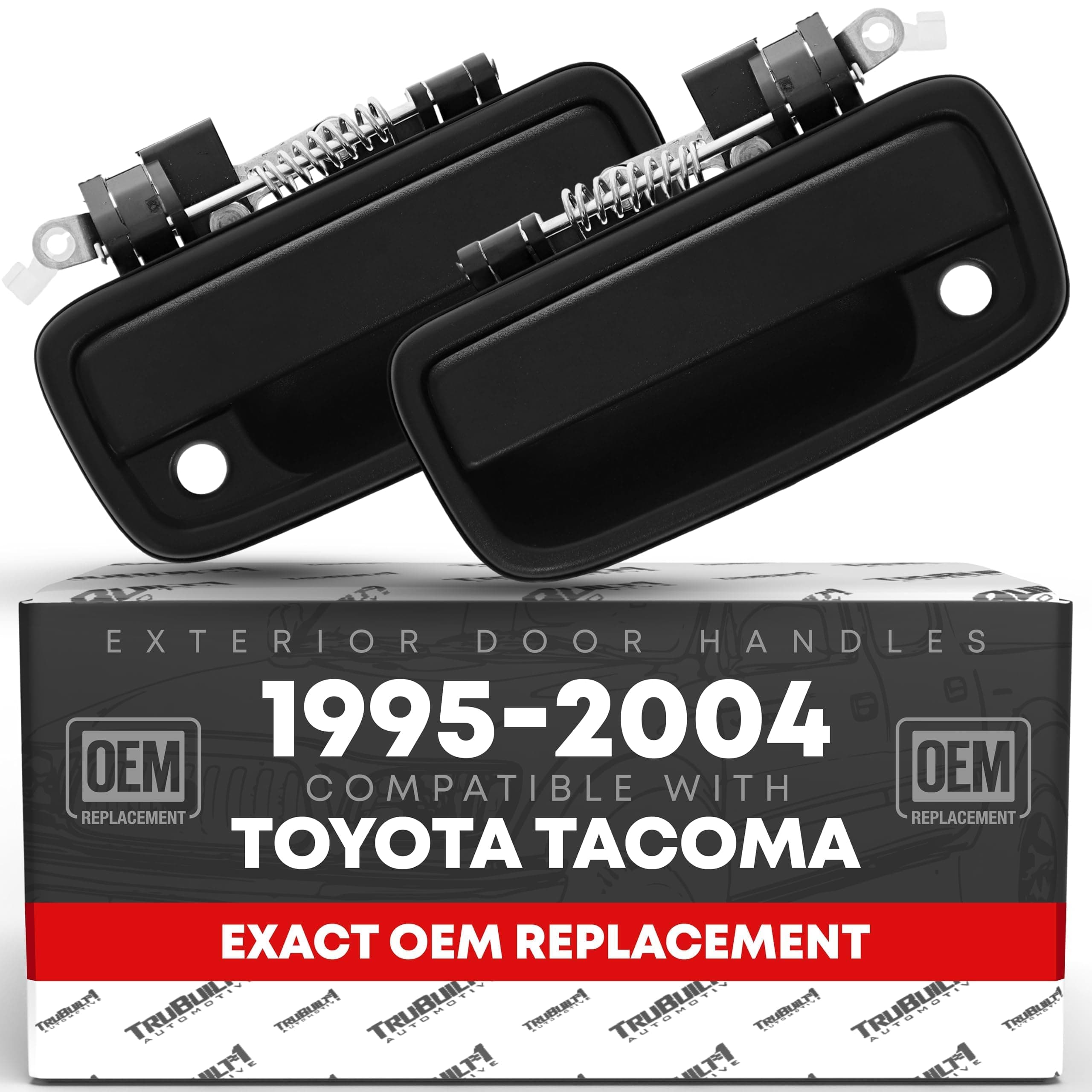 Exterior Front Driver & Passenger Door Handle Replacement Set - Compatible with 1995-2004 Toyota Tacoma - Textured Black with Keyhole - OEM 69220-35020, 69210-35020