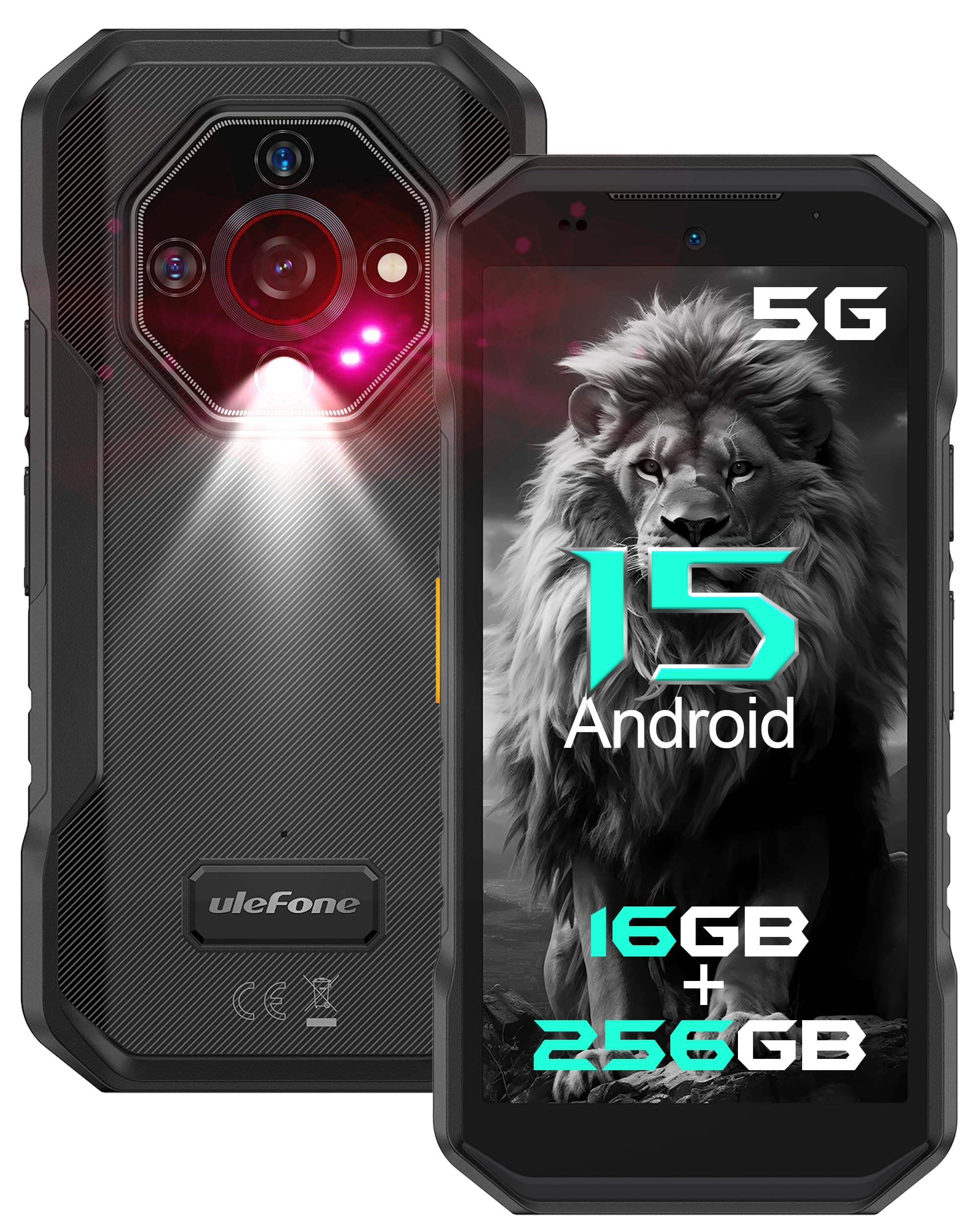 Ulefone Armor X32 Pro 5G Rugged Phone, MTK Dimensity 6300, 16+256GB, Android 15, Widevine L1, 64MP/25MP Night Vision, Dedicated Glare Flashlight, 5G WiFi Hotspot, 5.65” 90Hz, 5500mAh, NFC/GPS - Black