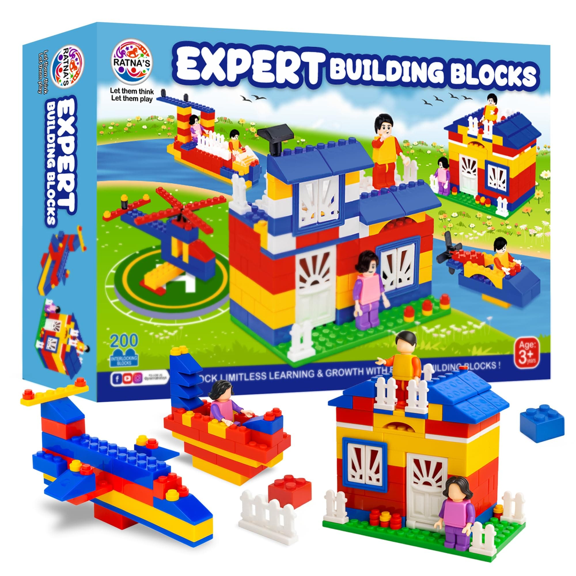 Expert Master Building Blocks for Kids, 200 Interlocking Pieces. let Your Kid Make Everything he/she Dreams of. Improves Logical Thinking and Cognitive Skills of Kids (Multicolour)