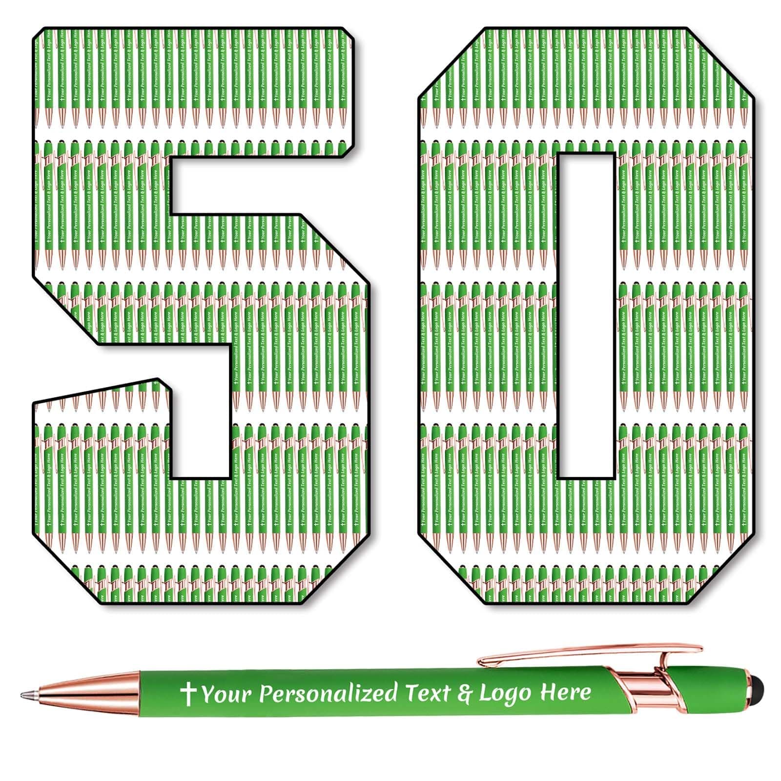 STREADVE 50 Personalized Custom Pens Engraved Writing Pen with Name Logo, Customized Promotional Items Stylus Pen Gifts for Men Women Realtor Nurse Wedding Business, Green