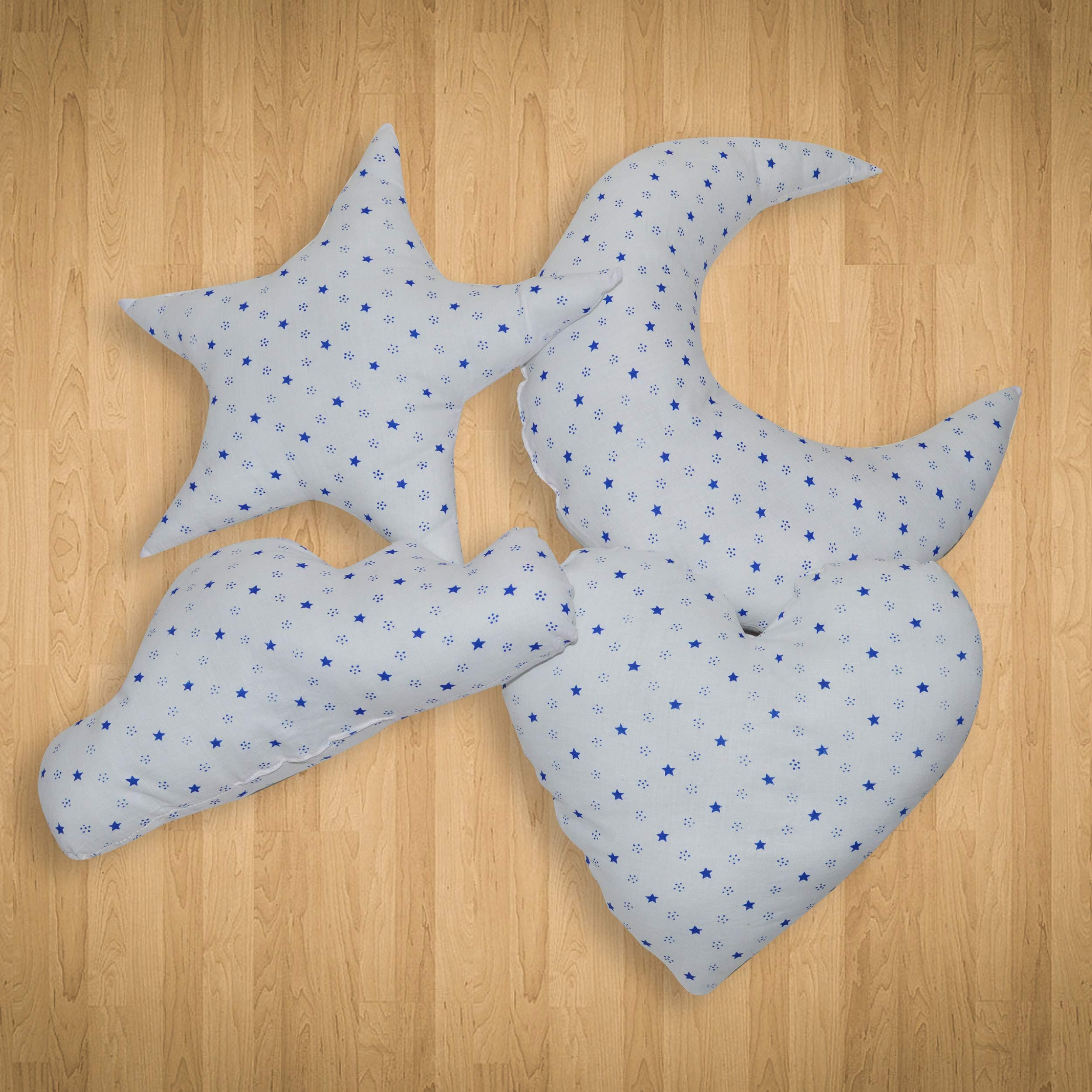 Creative Textiles Plush Cotton Shaped Cute Cloud, Moon, Star and Heart Soft Toy Pillow - Set of 4, White