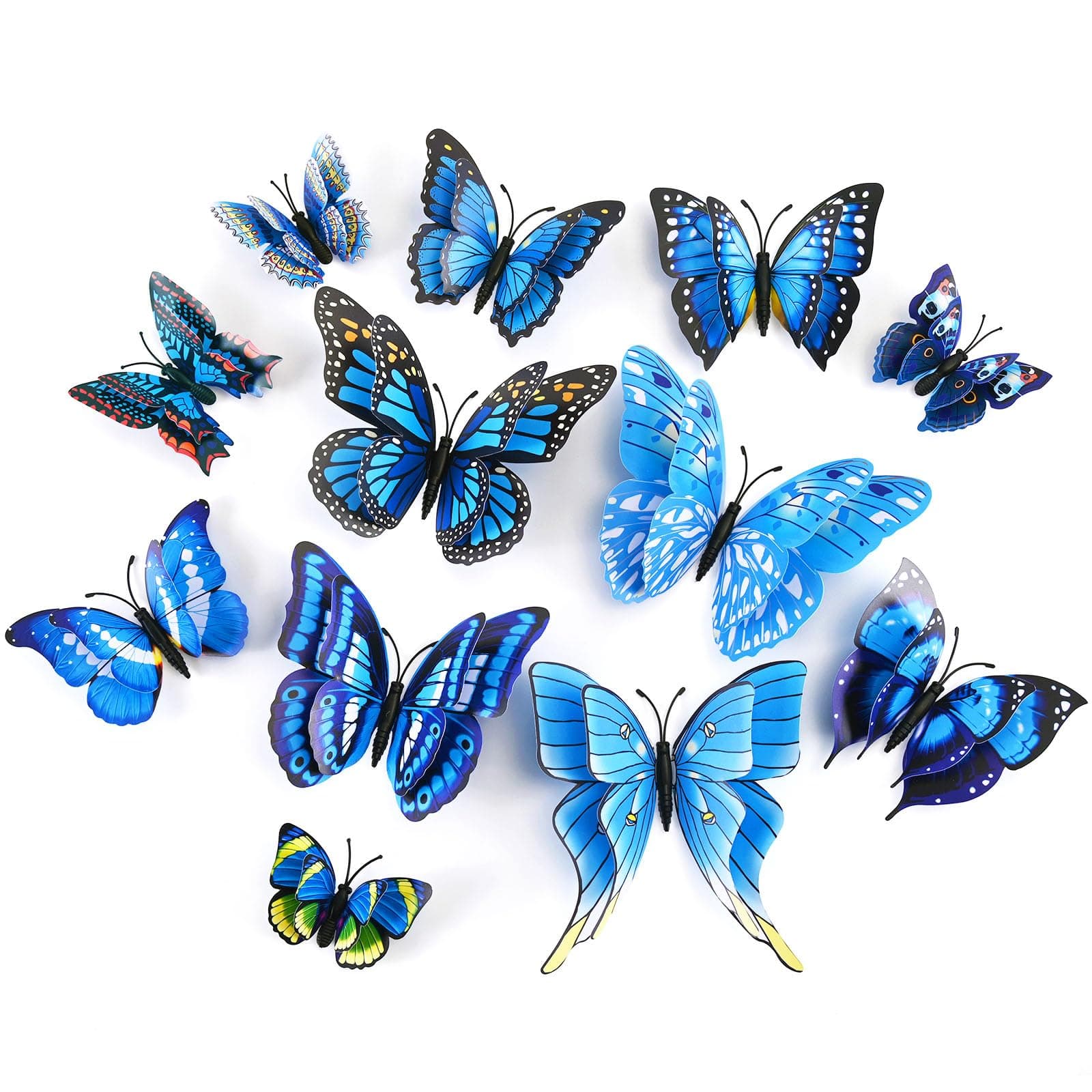 SAOROPEB 3D Butterfly Wall Decor, 24 Pcs Double Layer Butterfly Decorations for Party Decorations Locker Decor Refrigerator Decal, Reusable (Blue)