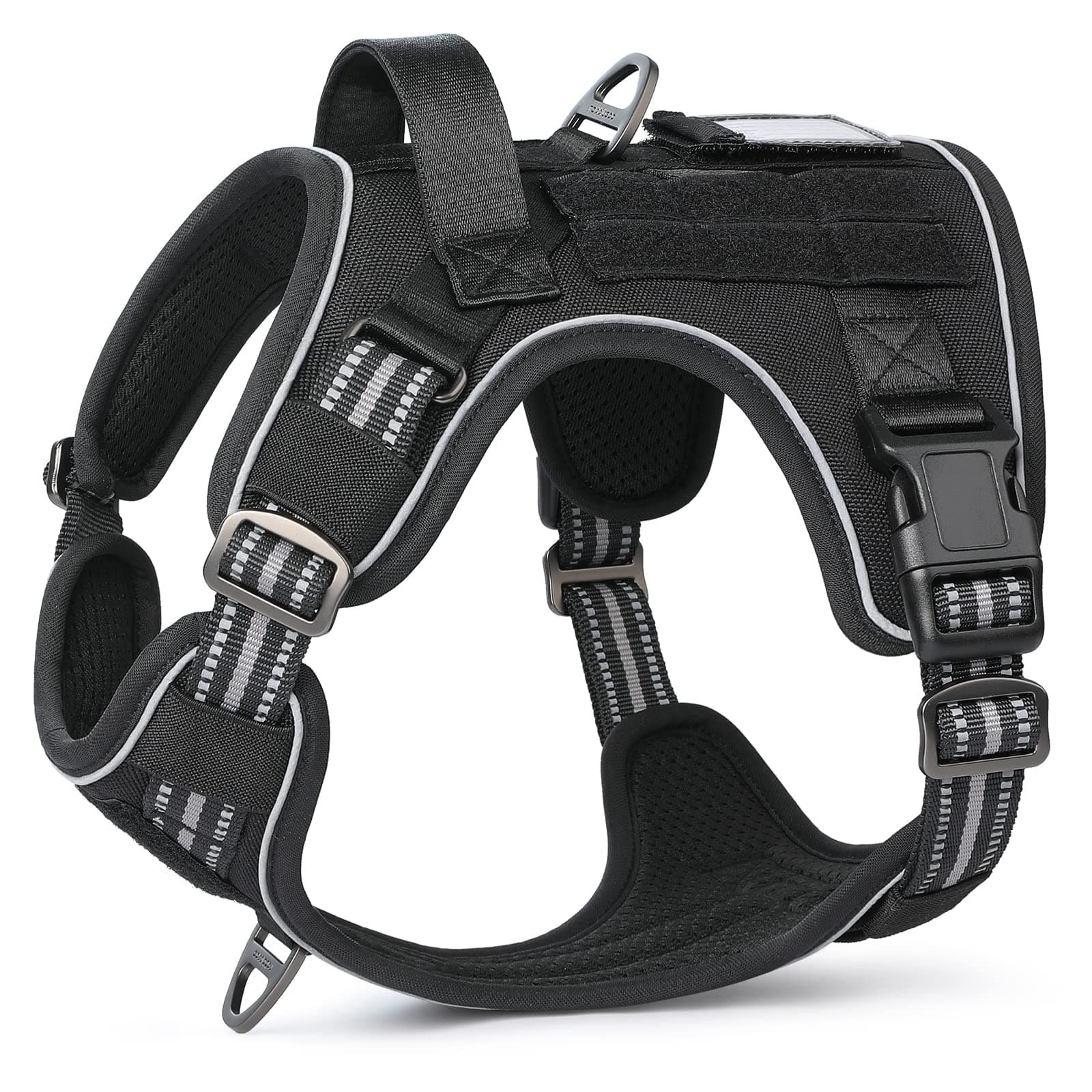 rabbitgooDog Harness Small Sized No Pull, Tactical Service Pet Vest with Molle and Control Handle, Adjustable and Reflective Military Harness for Easy Walking and Training, Black, S