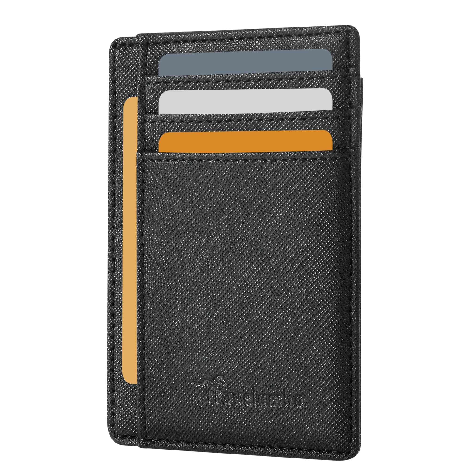 Travelambo Front Pocket Minimalist Leather Slim Wallet RFID Blocking Medium Size, Cross Black, Minimalist