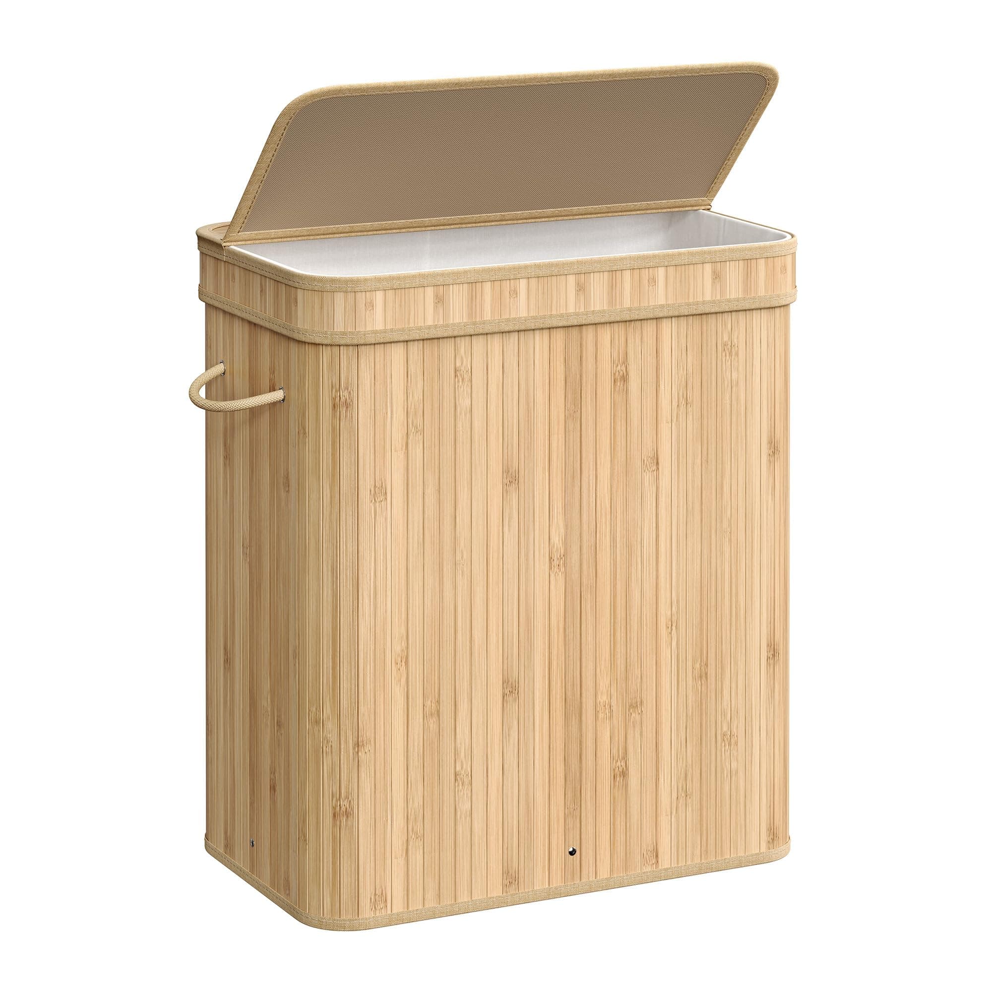 SONGMICS Laundry Hamper with Lid, Bamboo Laundry Basket, Removable Machine Washable Laundry Basket, with Handles, 26.4-Gallons, for Laundry Room, Bedroom, Bathroom, Natural Beige ULCB063N01