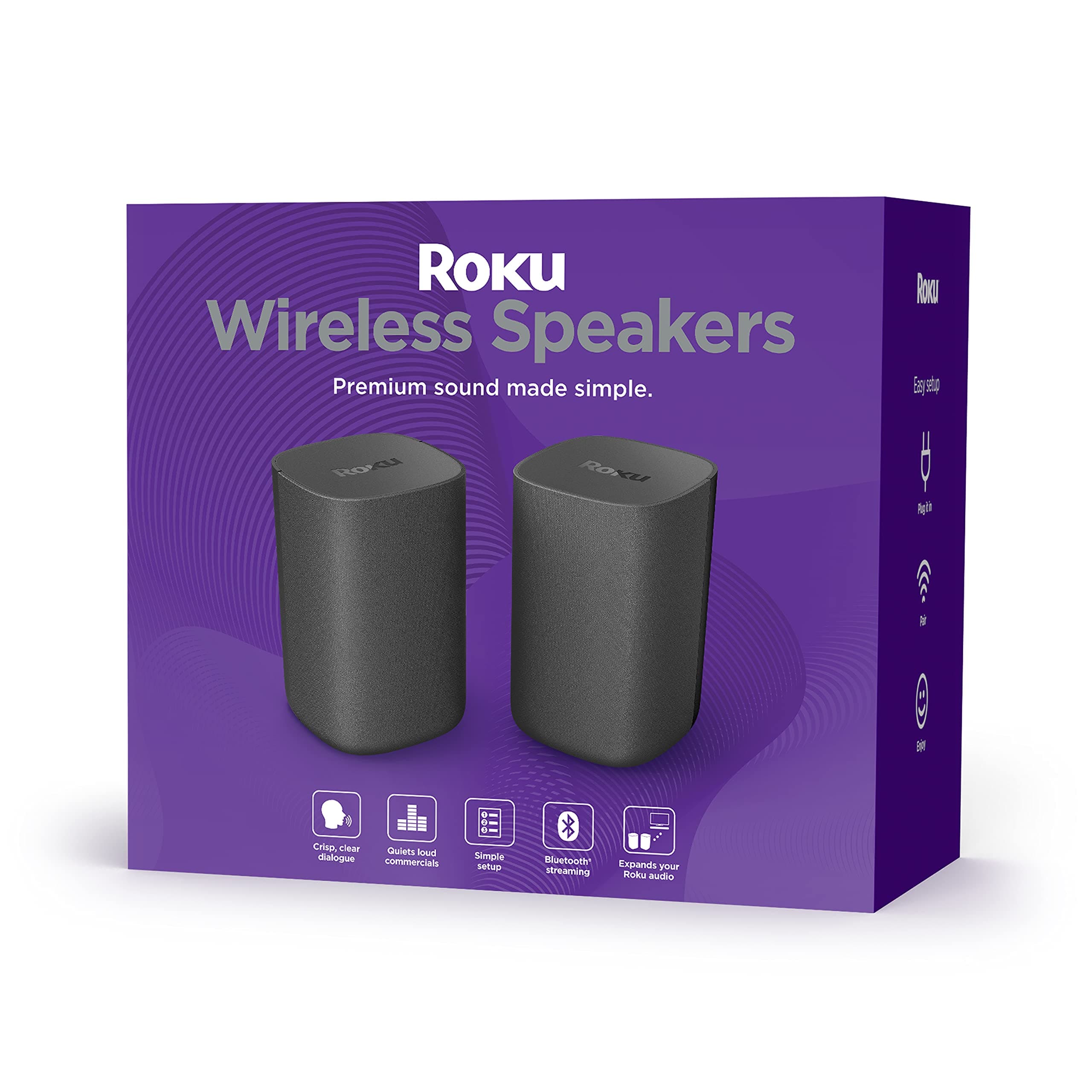 Roku Wireless Speakers (Streambars TV),Black 2 Count (Pack of 1)