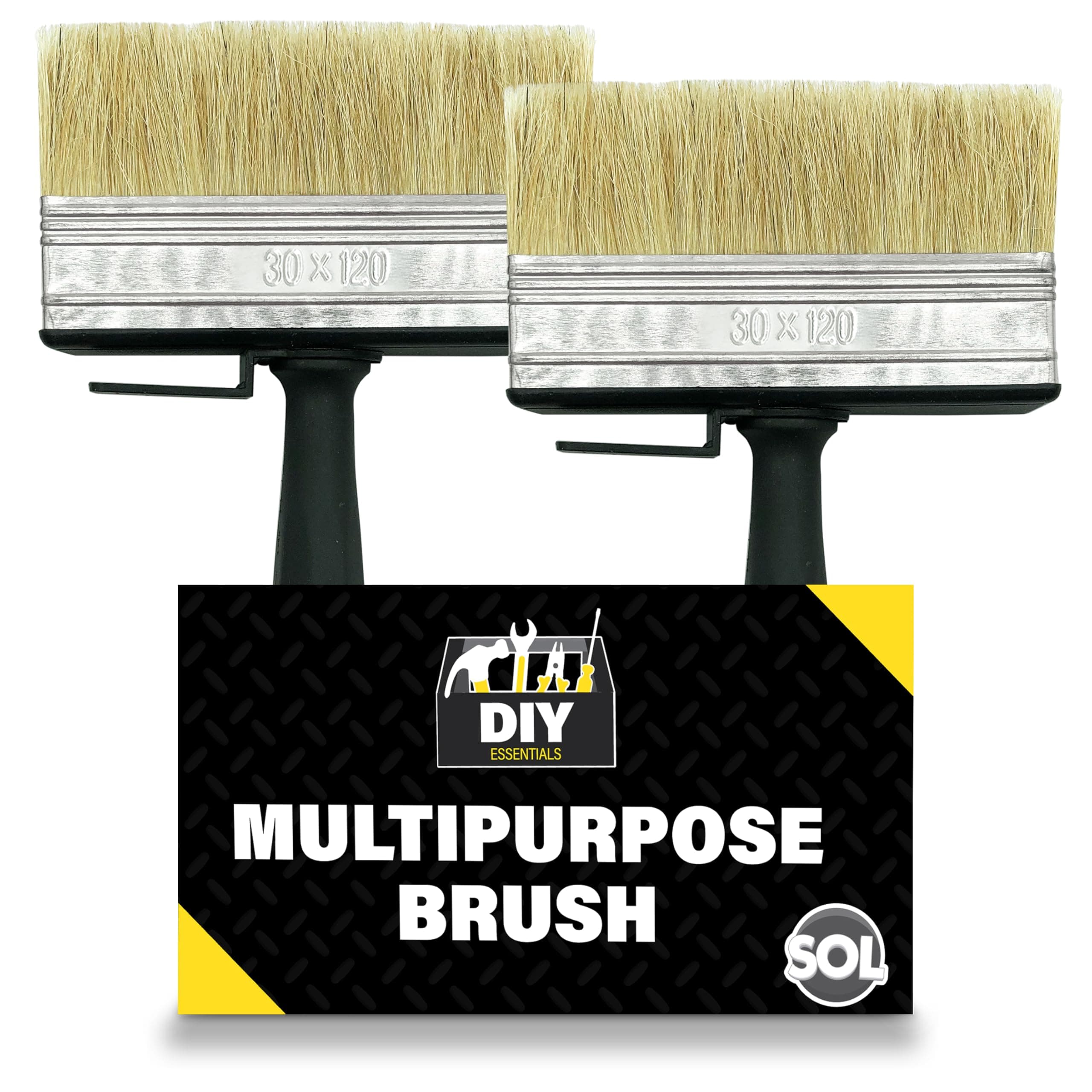 SOL 2pk Multipurpose Wide Paint Brushes Decorating Masonry Paint Brush Set for Walls Ceilings Furniture DIY Home Interior Exterior Painting Wood Surfaces Smooth Finish Easy Grip Handles