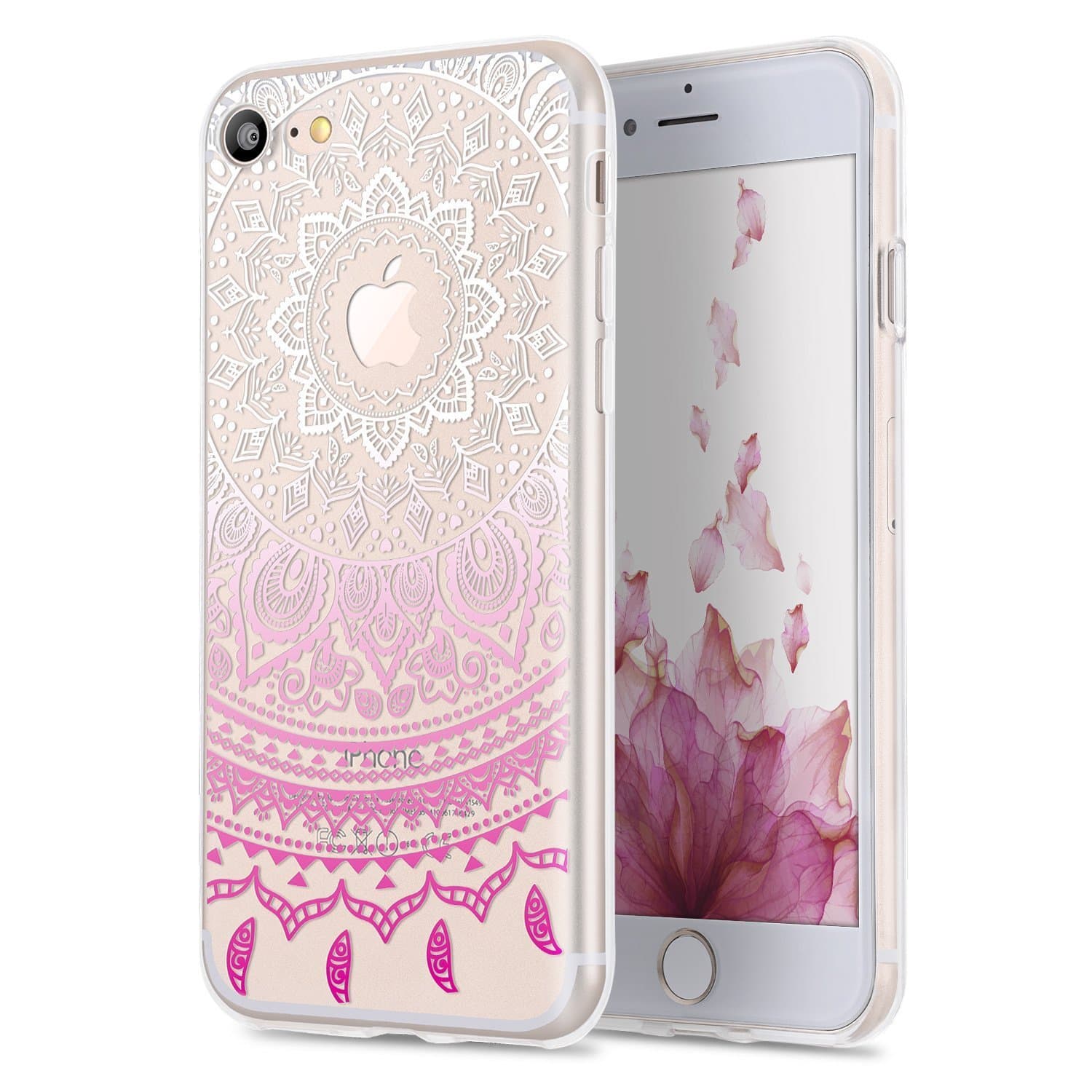 TYJTECH iPhone 7 Case, Clear TPU Gel Cover with Mandala Floral Designer Shell Case Ultra-Slim Shock-Absorption Bumper Flowers Printed Thin Cute Design Vintage Style for Girly Girls Women Apple iPhone