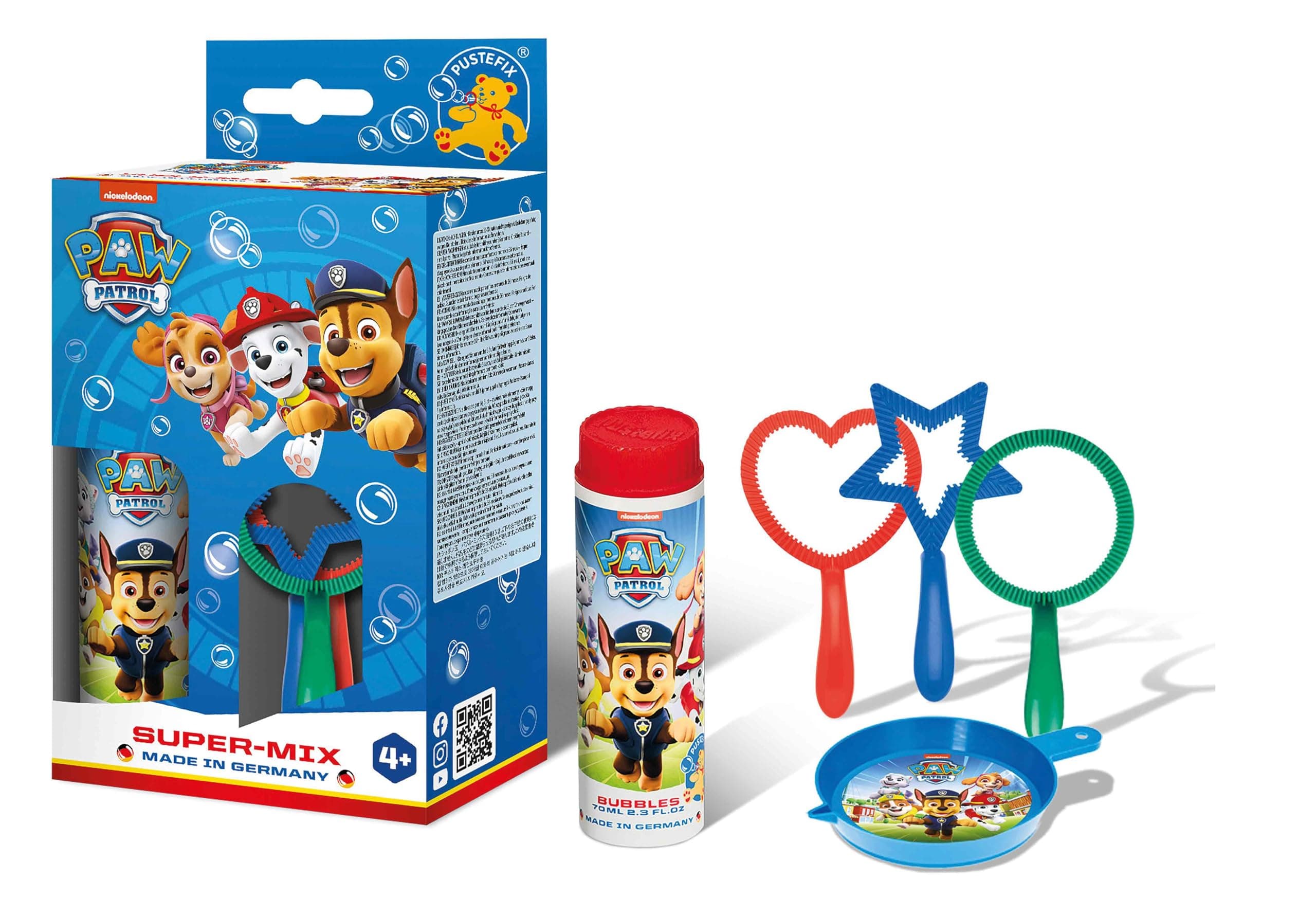 PUSTEFIX PAW Patrol Mini-Mix, 70ml Bubble Solution, 3 Wands, Colourful Bubbles, Made in Germany, Soap Bubbles Toy for Children's Birthdays, Weddings, Parties for Children