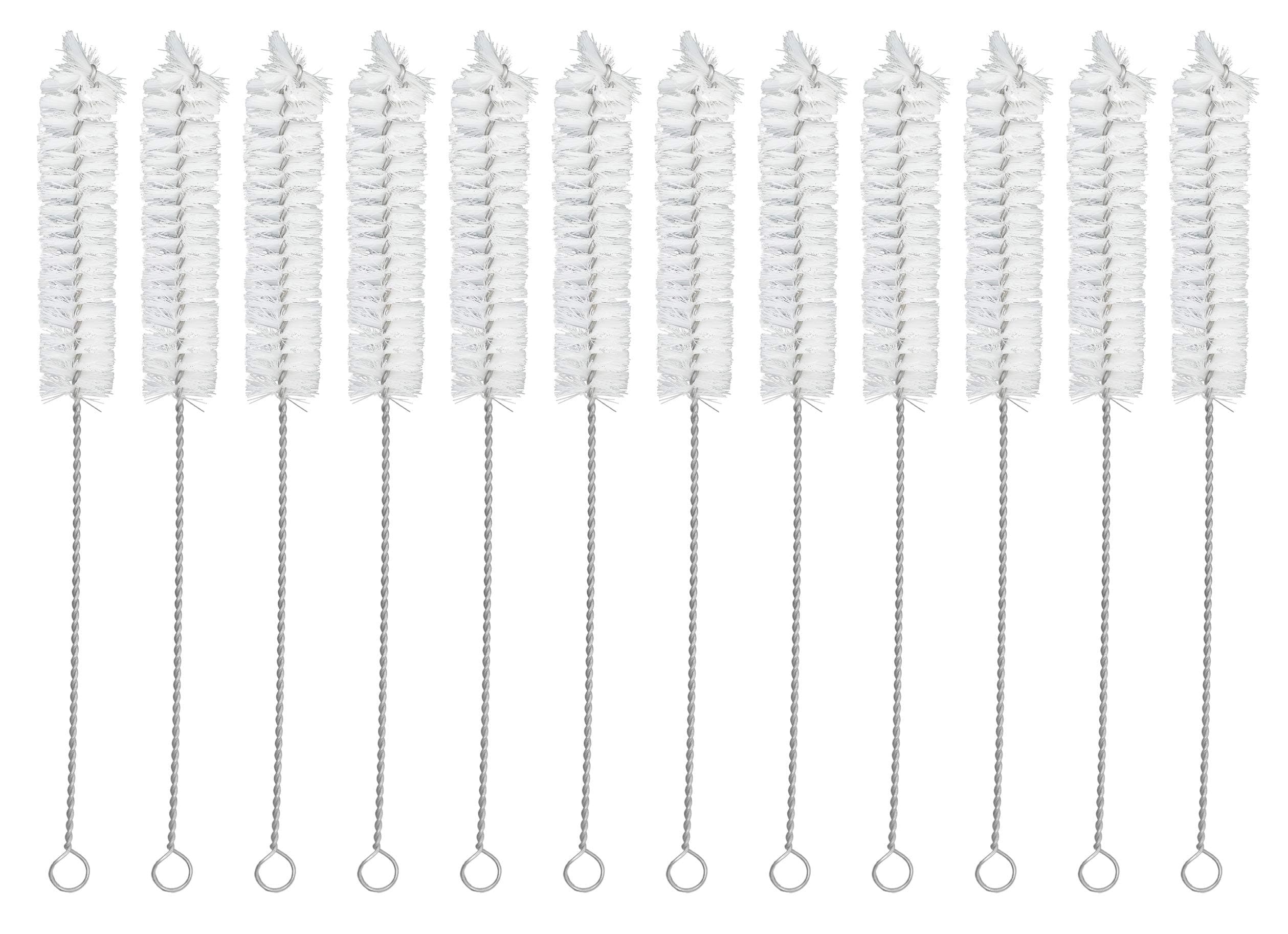 12PK Bristle Cleaning Brushes with Fan-Shaped Ends, 9" - Twisted Stainless Steel Wire Handle - Ideal for 0.6" - 0.8" Diameter Tubes, Bottles, Flasks, Cylinders, Jars, Vases, Cups
