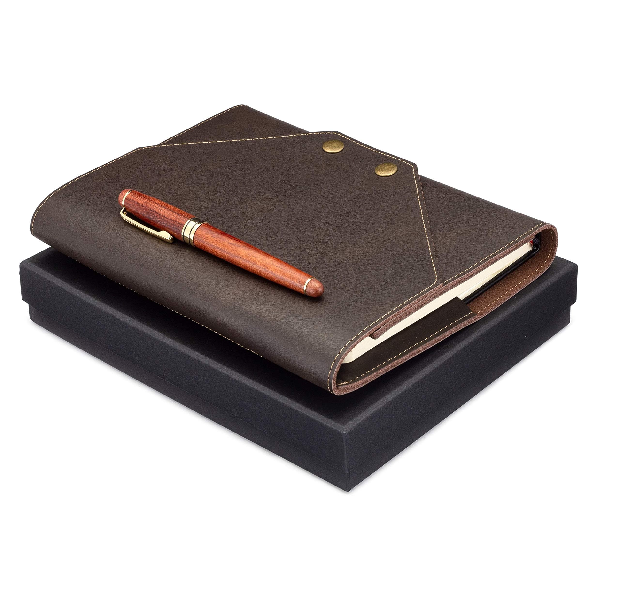 Refillable Leather Journal Notebook Cover | A5 Monthly Planner, Composition, Travel Diary Scrapbook, Writing Pad for Women and Men, Large Pockets, Pen, Lined Pages, Thick Paper | Best Gift Idea