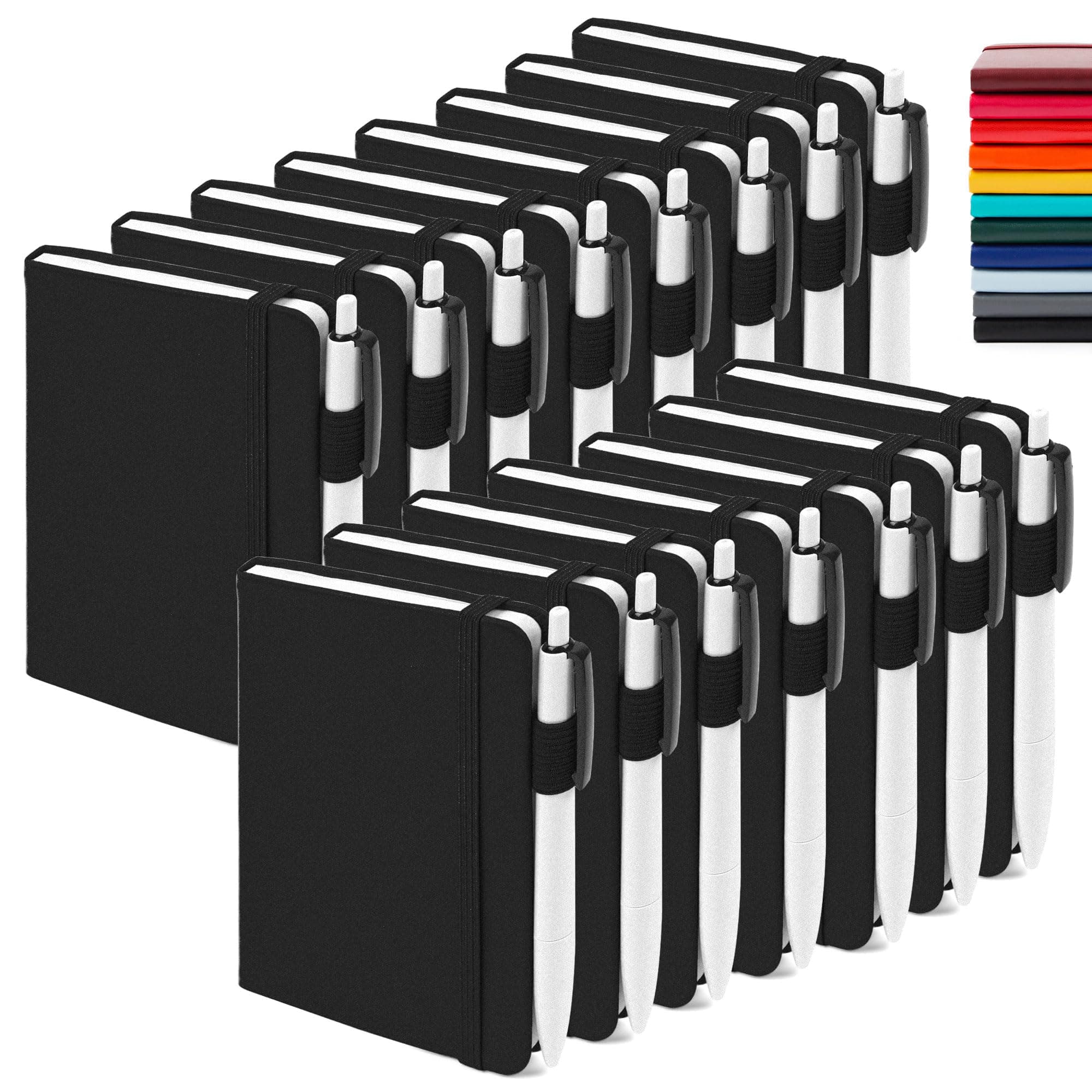 feela 15 Pack Pocket Small Notebooks Bulk, Mini Cute Notepads Hardcover College Ruled Lined Journals with Pen Holder for School Business Memos, with 15 Black Pens, 3.5”x 5.5”, A6, Black