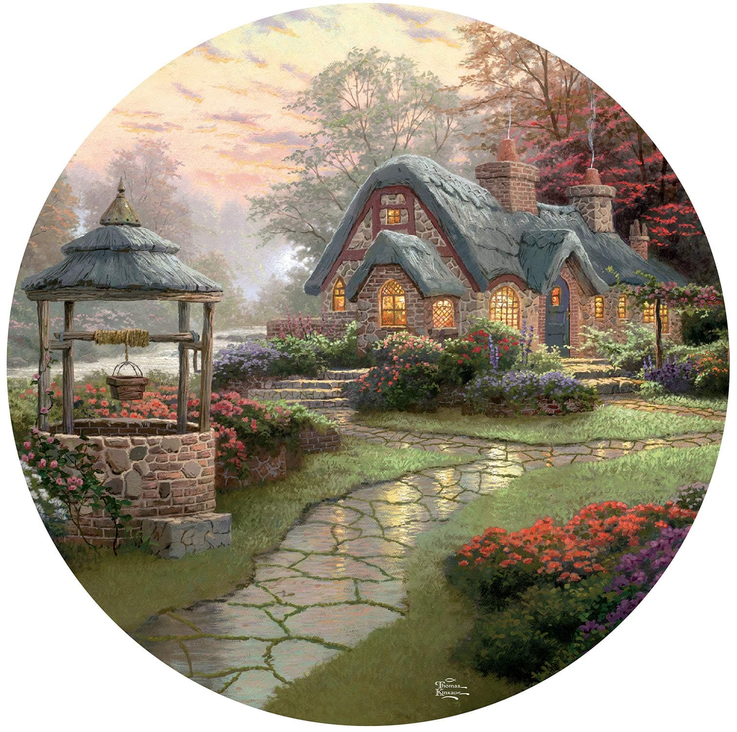 Thomas Kinkade Make A Wish Cottage Round Puzzle - 500Piece