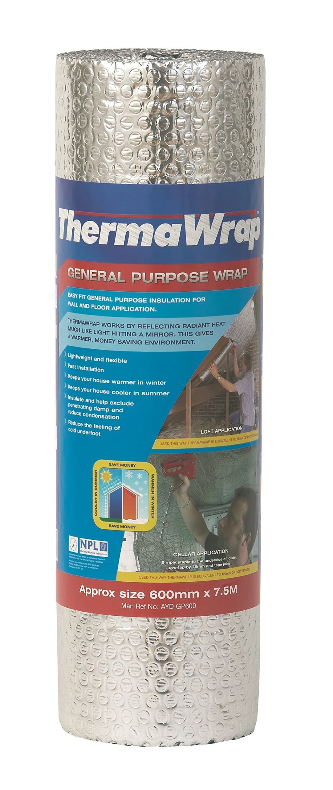 600mm x 7.5m x 3.7mm General Purpose Wrap Easy Fit General Purpose Insulation for Wall and Floor Application