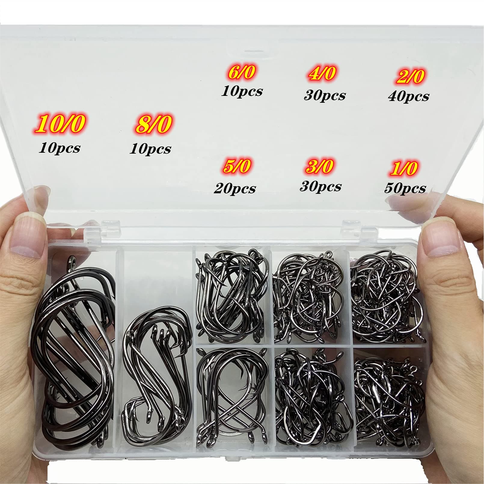 200Pcs/Box(Size:10/0... to...1/0 Strong Octopus Fishing Hooks, Forged Steel/Barded Design, Off-Set Point/Closed Eye, Strong/Sturdy, 10/0 8/0 6/0 5/0 4/0 3/0 2/0 1/0 Mixed Packaging