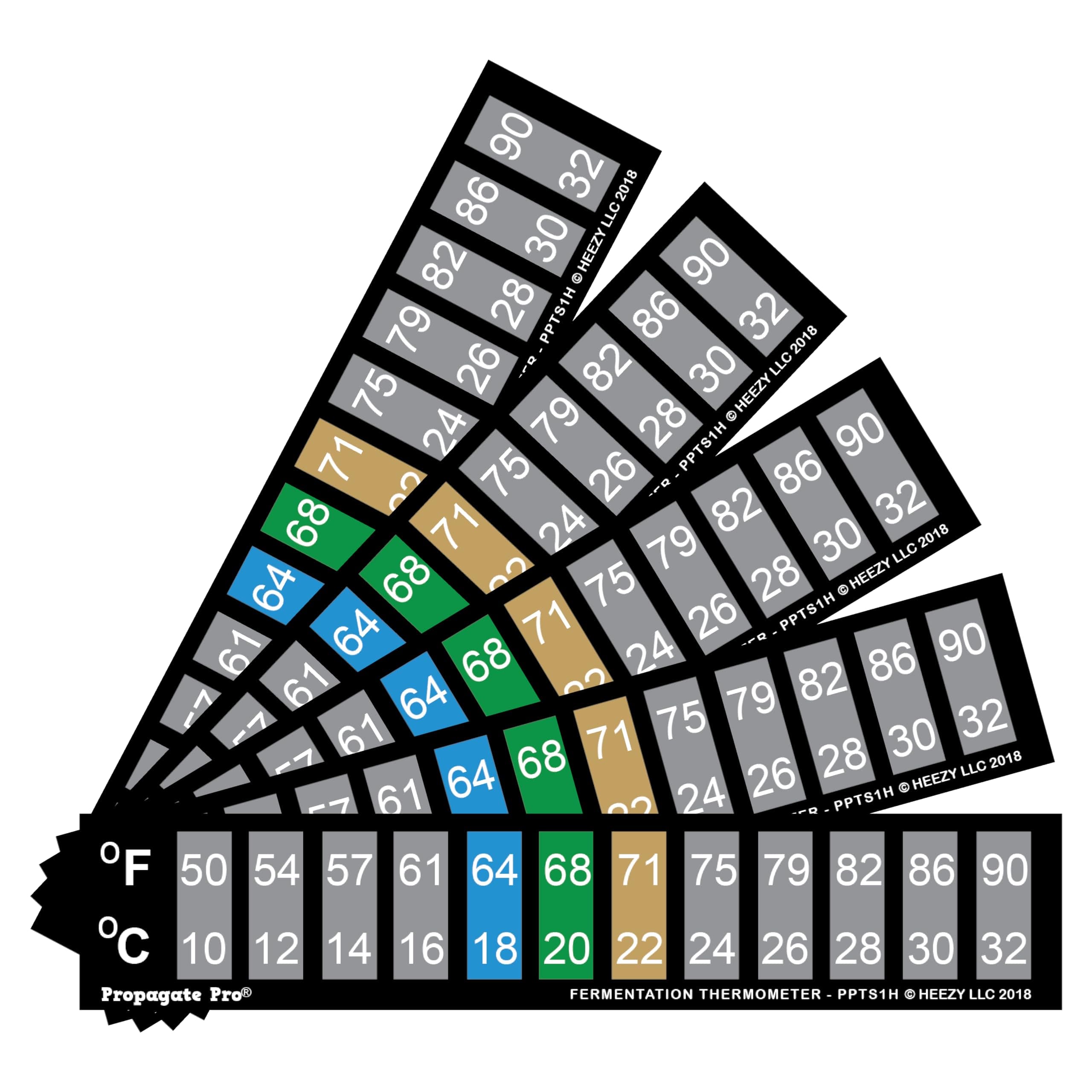 Horizontal Stick On Thermometer Strip, Digital Temperature Display for Fermenting, Brewing, Wine, Beer, Kombucha or Aquariums. 50-90F (10-32C) Adhesive Sticker 5 or 10 Pack (5)