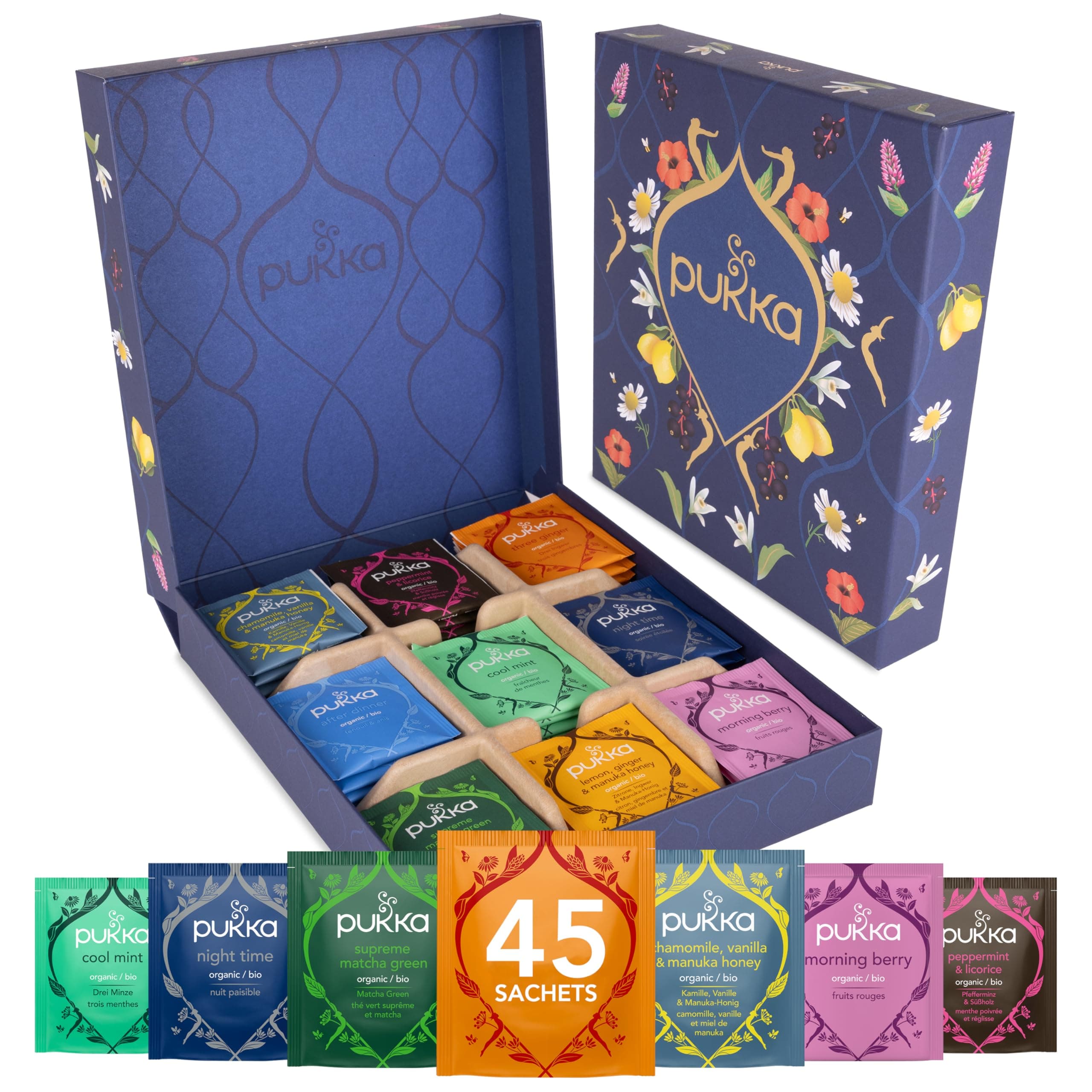 Premium Herbal Tea Selection Gift Set Box Ideal Gifts For Women & Men, Birthday, Anniversary & Self-Care Eco-Friendly Selection, 45 Tea Bags, 9 Delicious Flavours