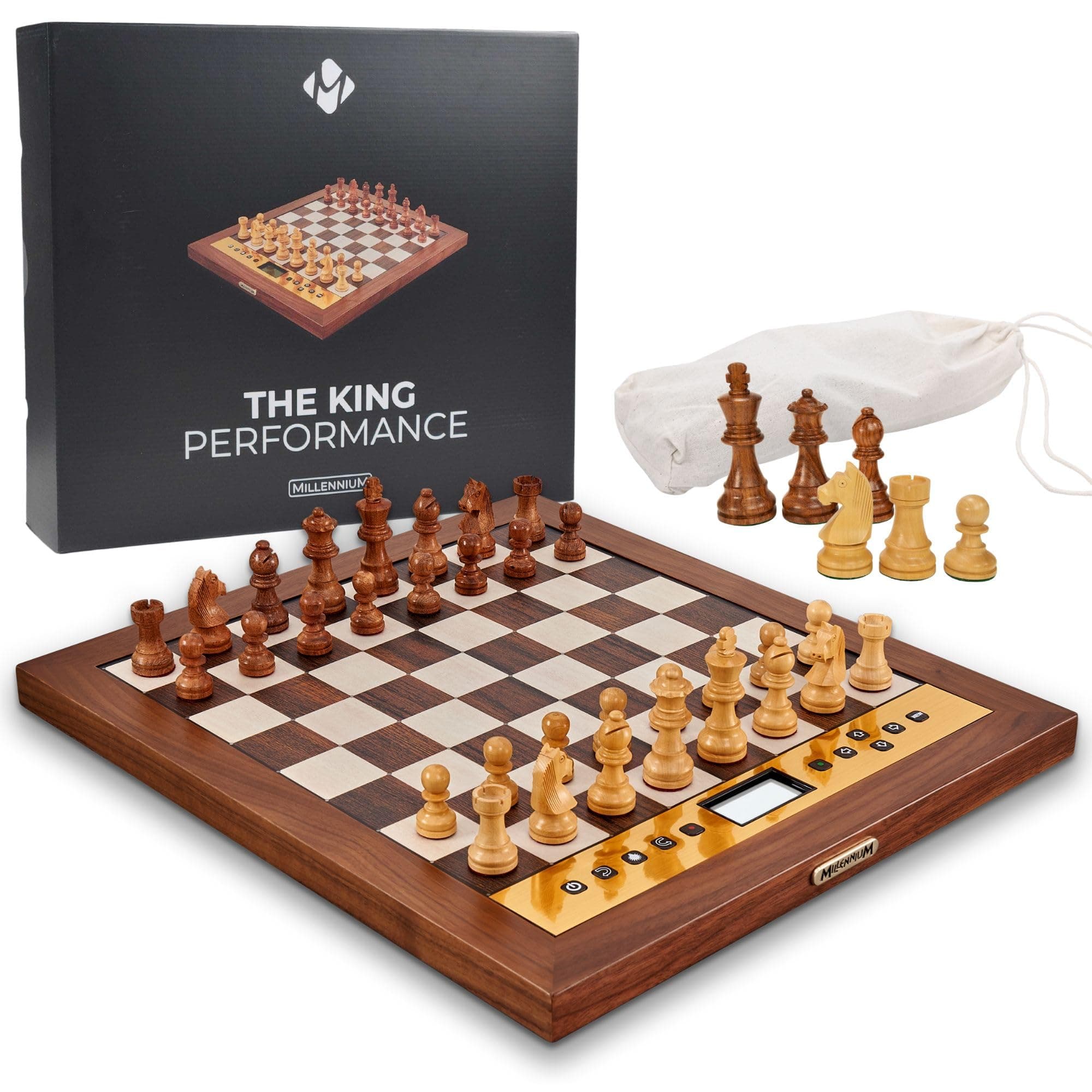 MILLENNIUM The King Performance chess computer - aesthetics, simple operation, versatile functionality perfectly combined. With LED move display, automatic strength adjustment in elegant wooden design