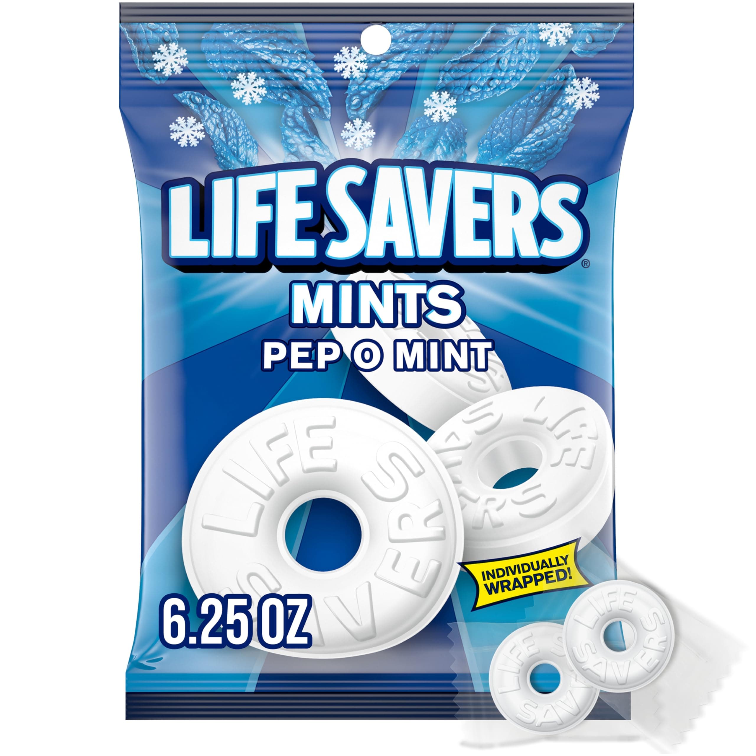 Pep O Mint, Individually Wrapped Mints for Snacking, Sharing, Office Parties, and Pantry Stocking, 6.25 oz (12 Hard Candy Bags)
