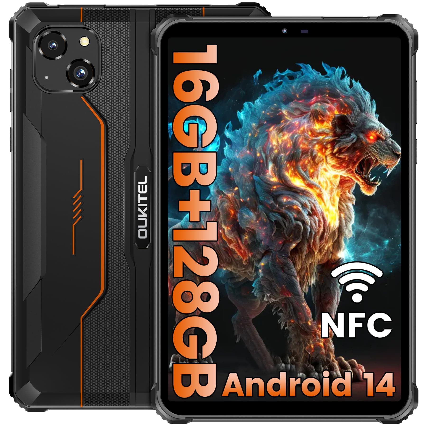 OUKITEL RT3 PRO Rugged Tablet Android 14, 16GB+128GB/1TB Tablets, 8 Inch Tablet with 5150mAh, 4G Dual SIM, 2.4G/5G WiFi, Octa-Core, 16MP Camera Portable Tablets, IP68/IP69K Waterproof/BT5.0/GPS/NFC