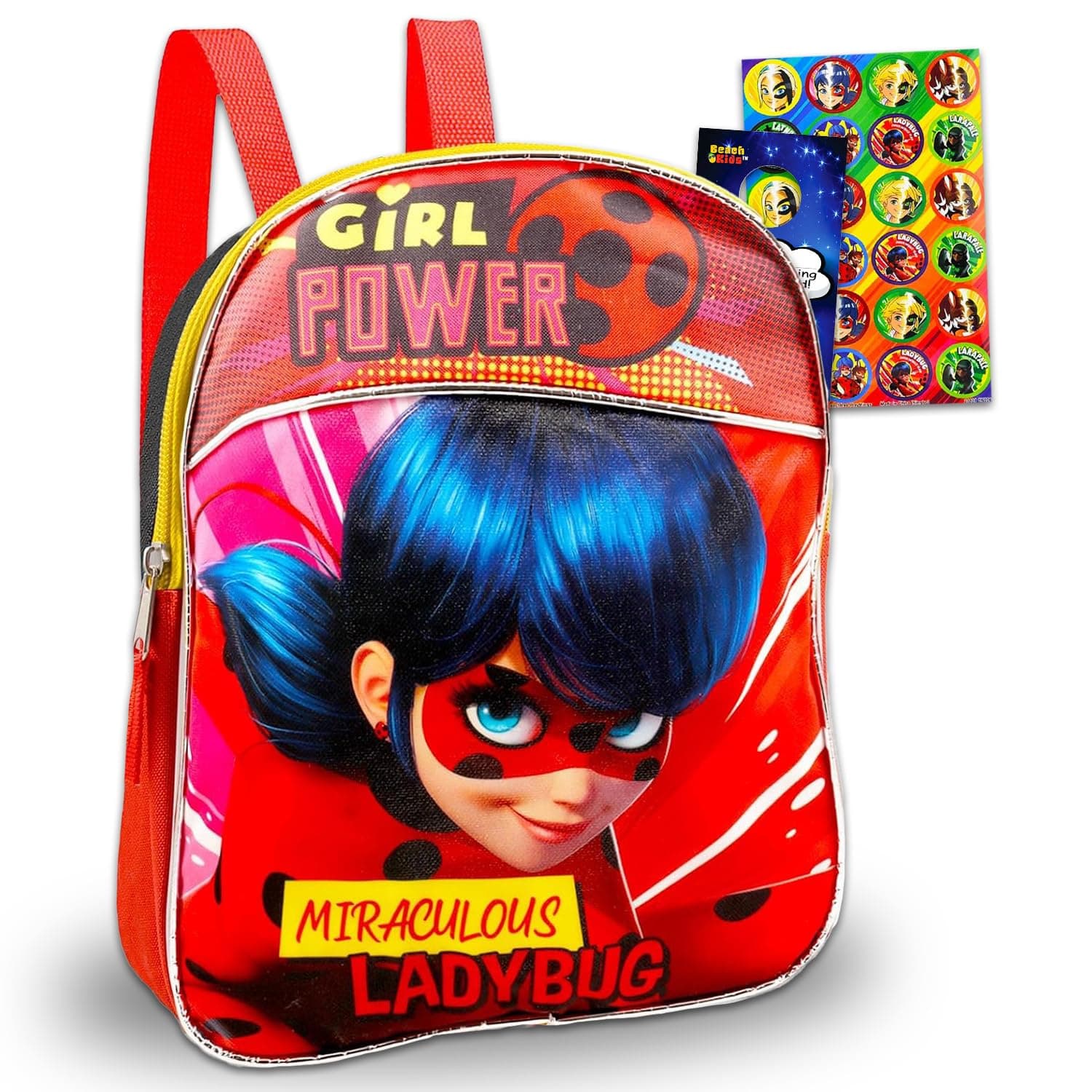 The Miraculous Ladybug MINI Backpack Set ~ 3 Pc School Supplies Bundle of 11" School Bag for Girls, Kids, Miraculous Ladybug Stickers, and More
