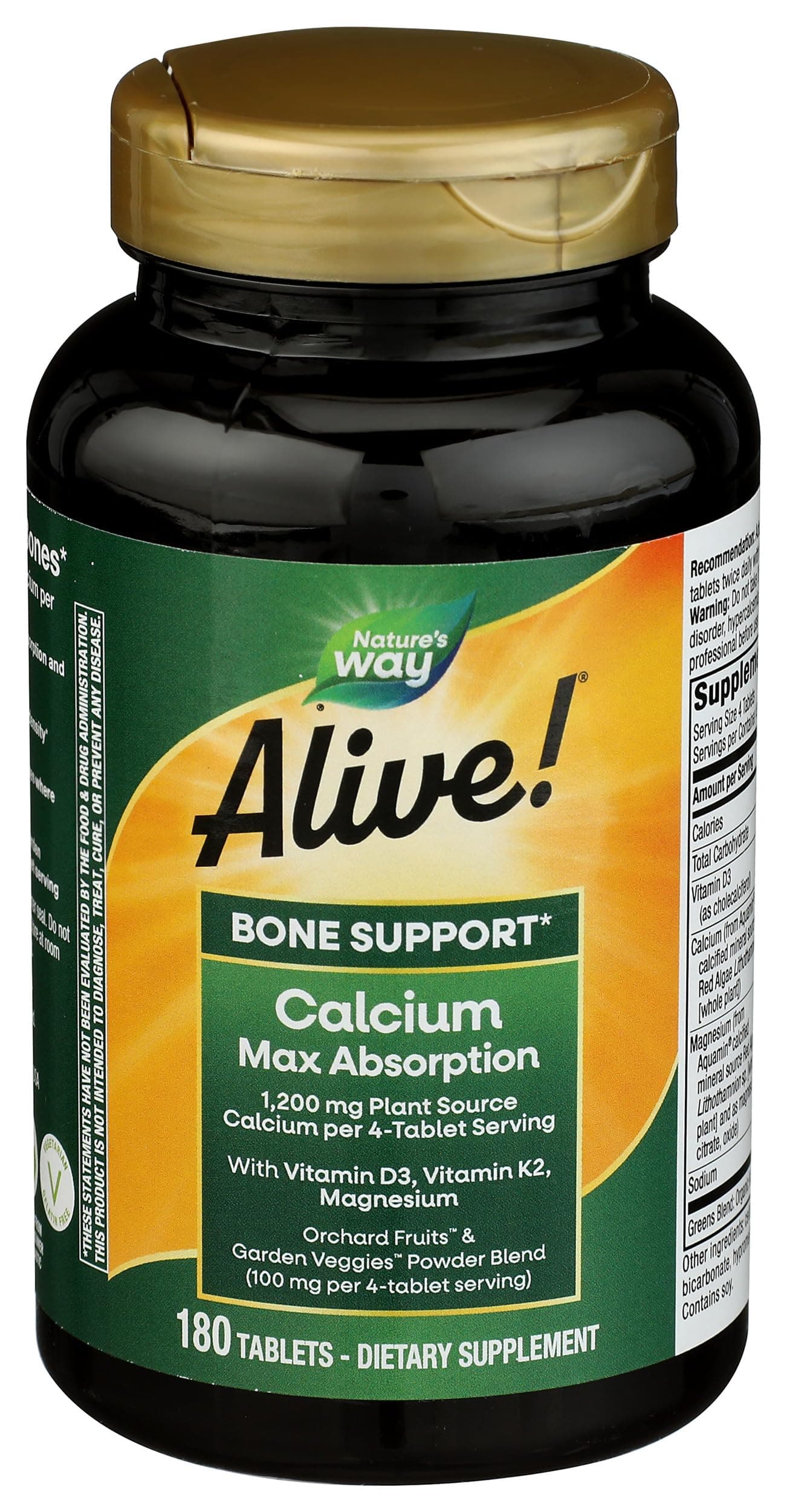 Nature's Way Nature's Way Alive! Calcium Bone Formula, Max Absorption, Plant Source Calcium, 180 Tablets, 180 Count