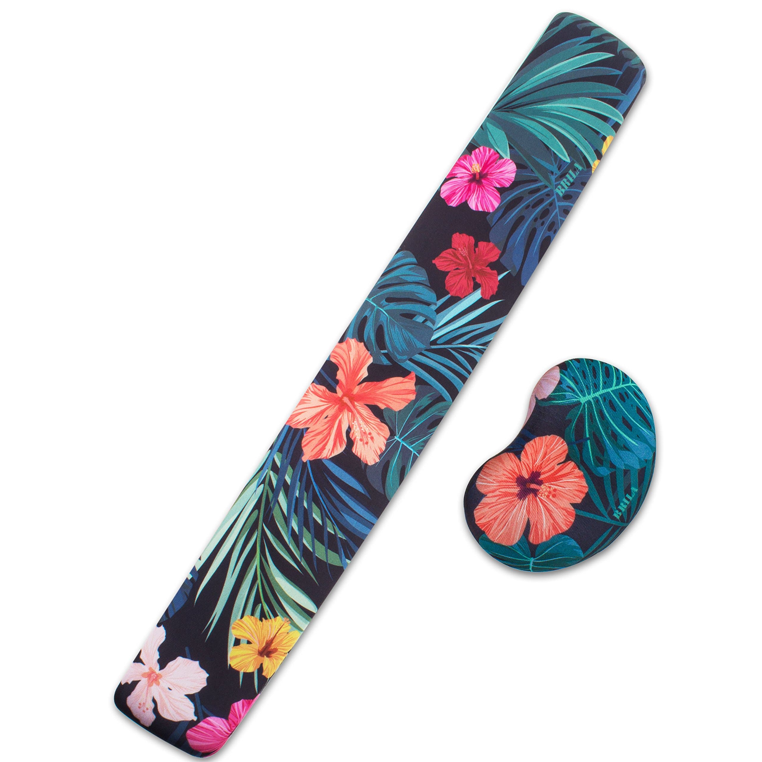 BRILA Keyboard and Mouse Wrist Rest Support Pad Cushion Set – Comfortable Medicinal Grade Silica Gel with Pattern Design – Skid Proof & Pain Relief Easy Typing (Summer Tropical Floral Leaves)